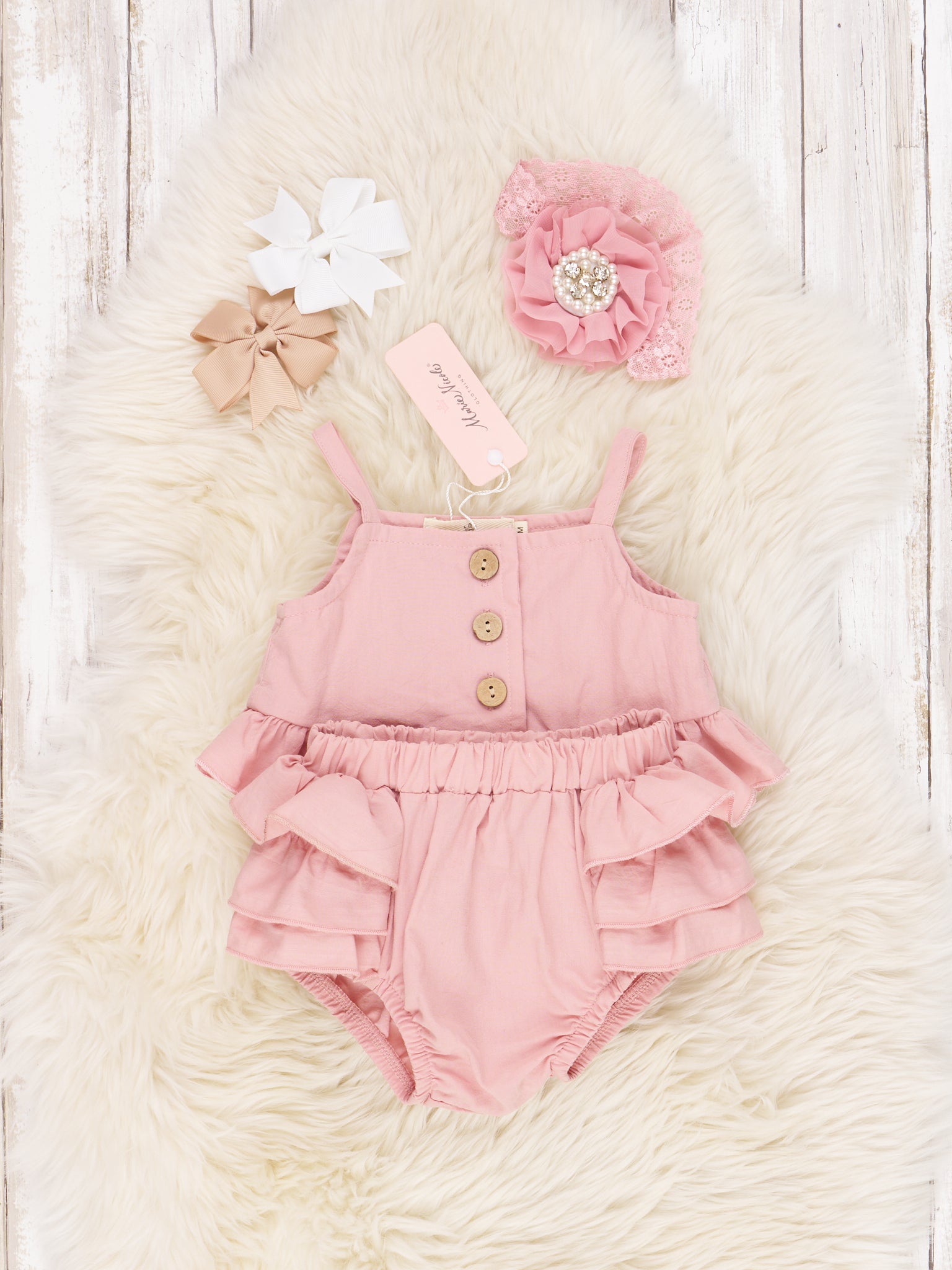 Pink Paper Bag Ruffle Bloomers Outfit - Marie Nicole Clothing