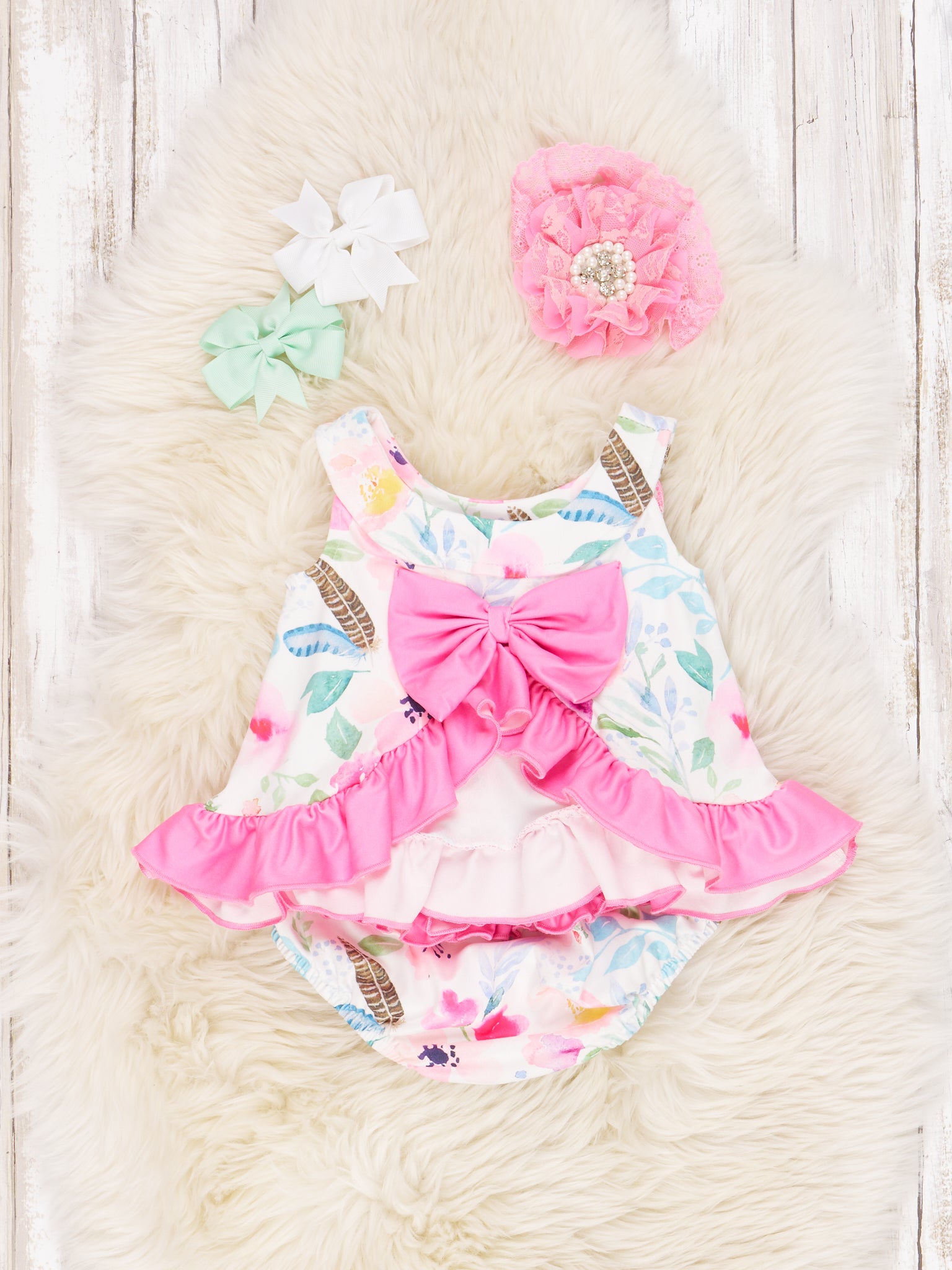 Pink Watercolor Floral Ruffle Bloomers Outfit - Marie Nicole Clothing