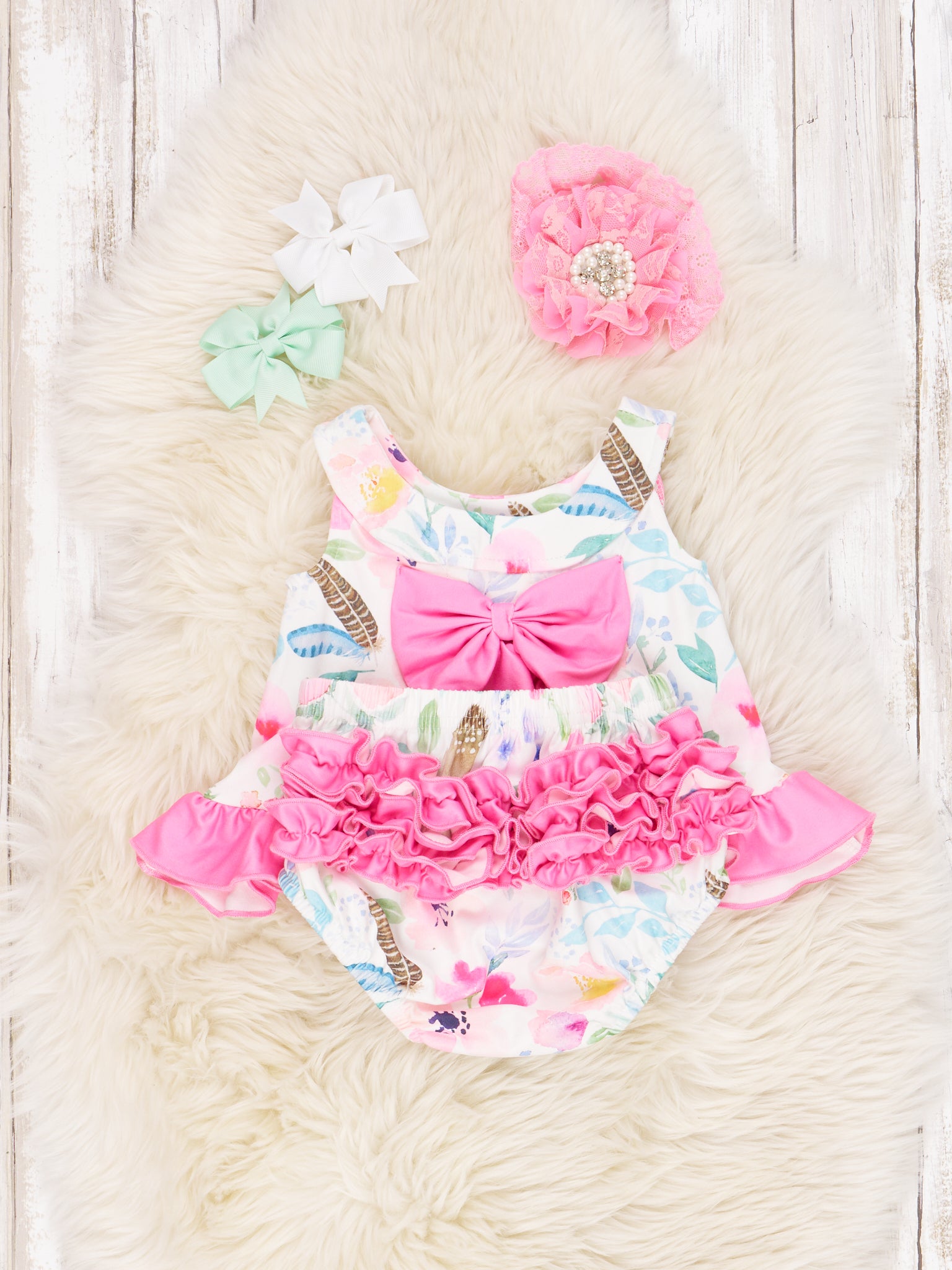 Pink Watercolor Floral Ruffle Bloomers Outfit - Marie Nicole Clothing