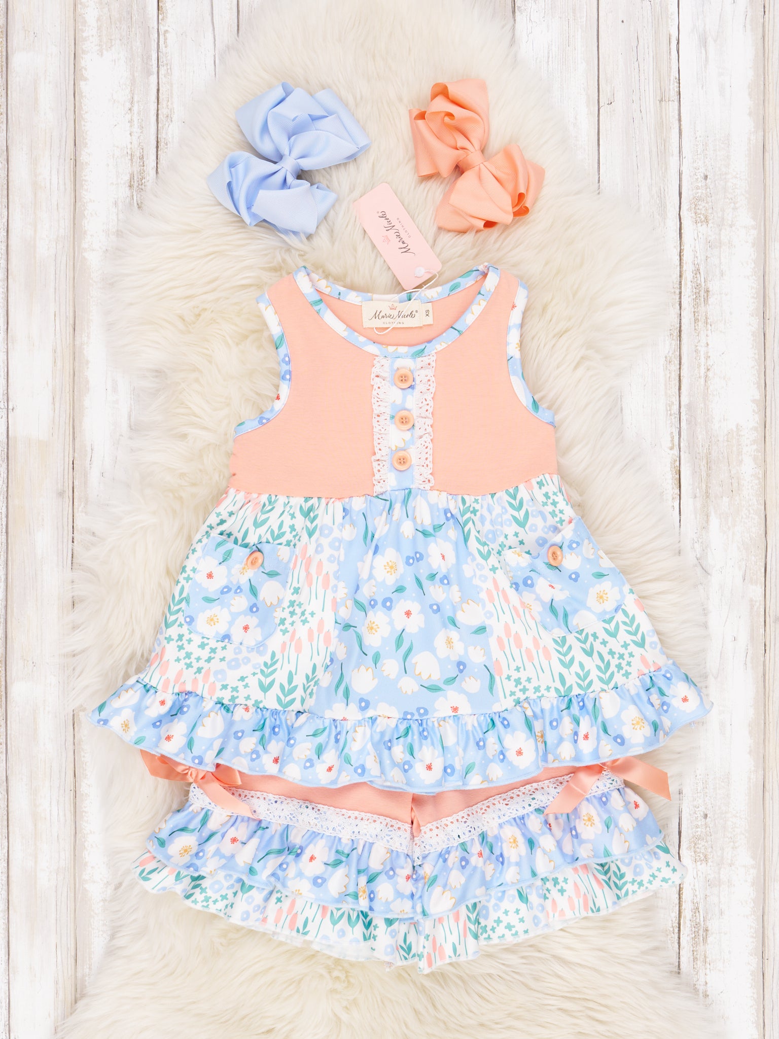 Light Orange Daisy Ruffle Outfit - Marie Nicole Clothing