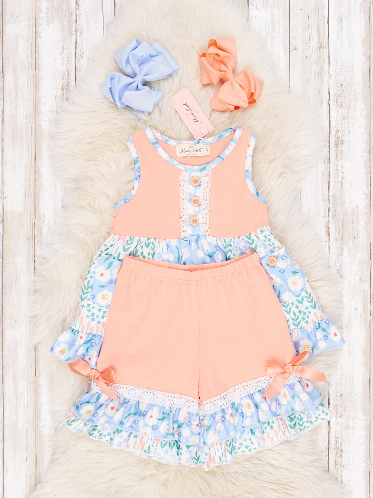 Light Orange Daisy Ruffle Outfit - Marie Nicole Clothing