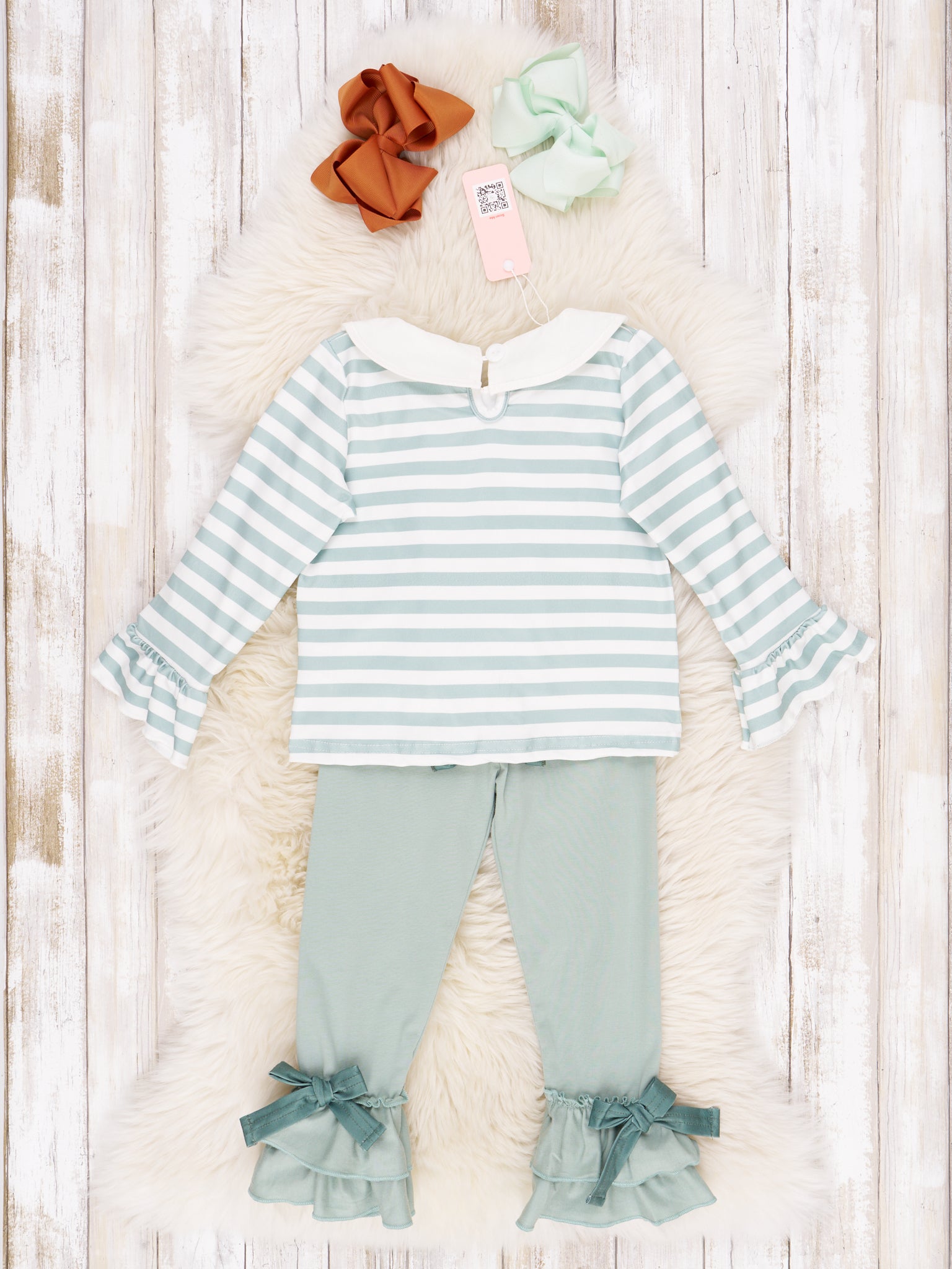 Green & White Stripe Embroidered Horse Outfit - Marie Nicole Clothing