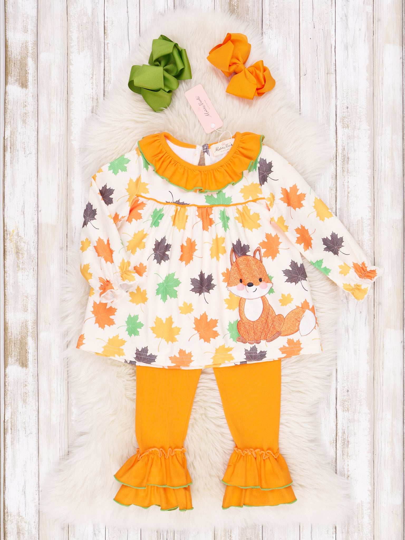Orange and Green Little Fox Outfit - Marie Nicole Clothing