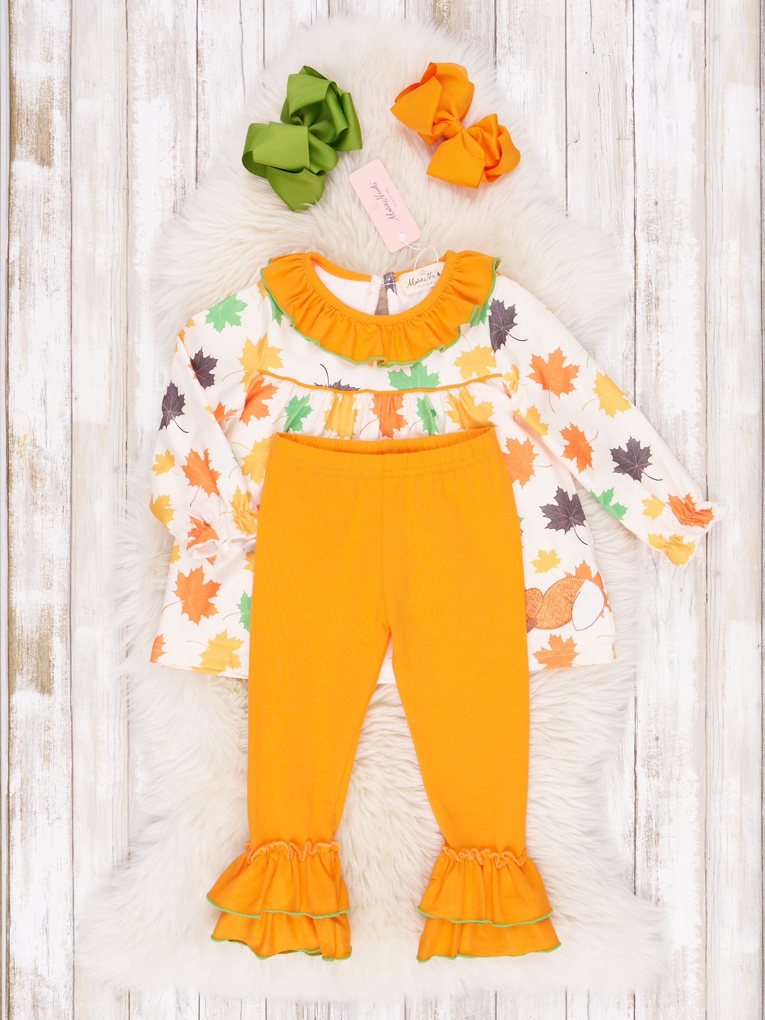 Orange and Green Little Fox Outfit - Marie Nicole Clothing