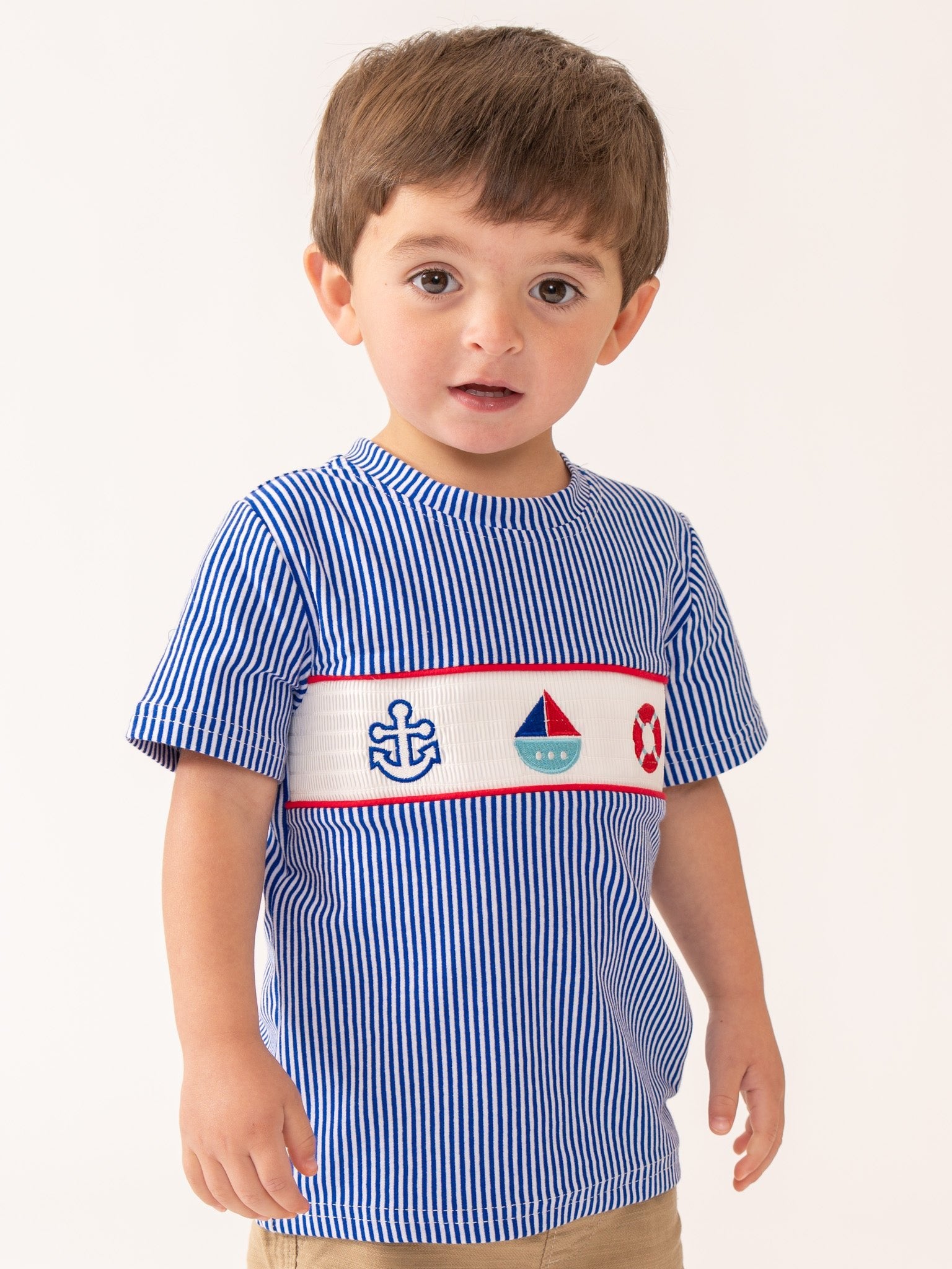 Ocean Voyage Stripe Smocked Cotton Shirt - Marie Nicole Clothing