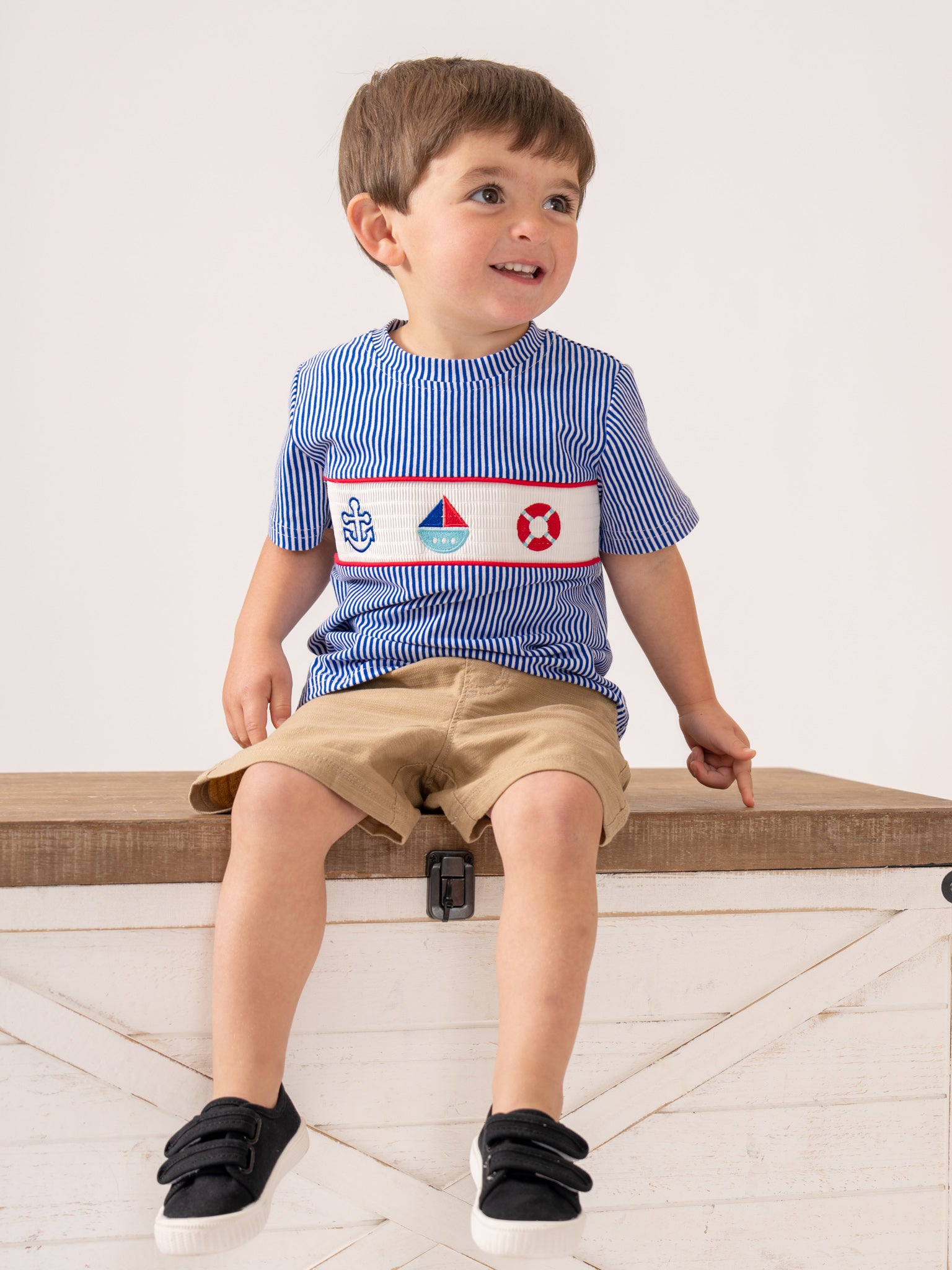 Ocean Voyage Stripe Smocked Cotton Shirt - Marie Nicole Clothing