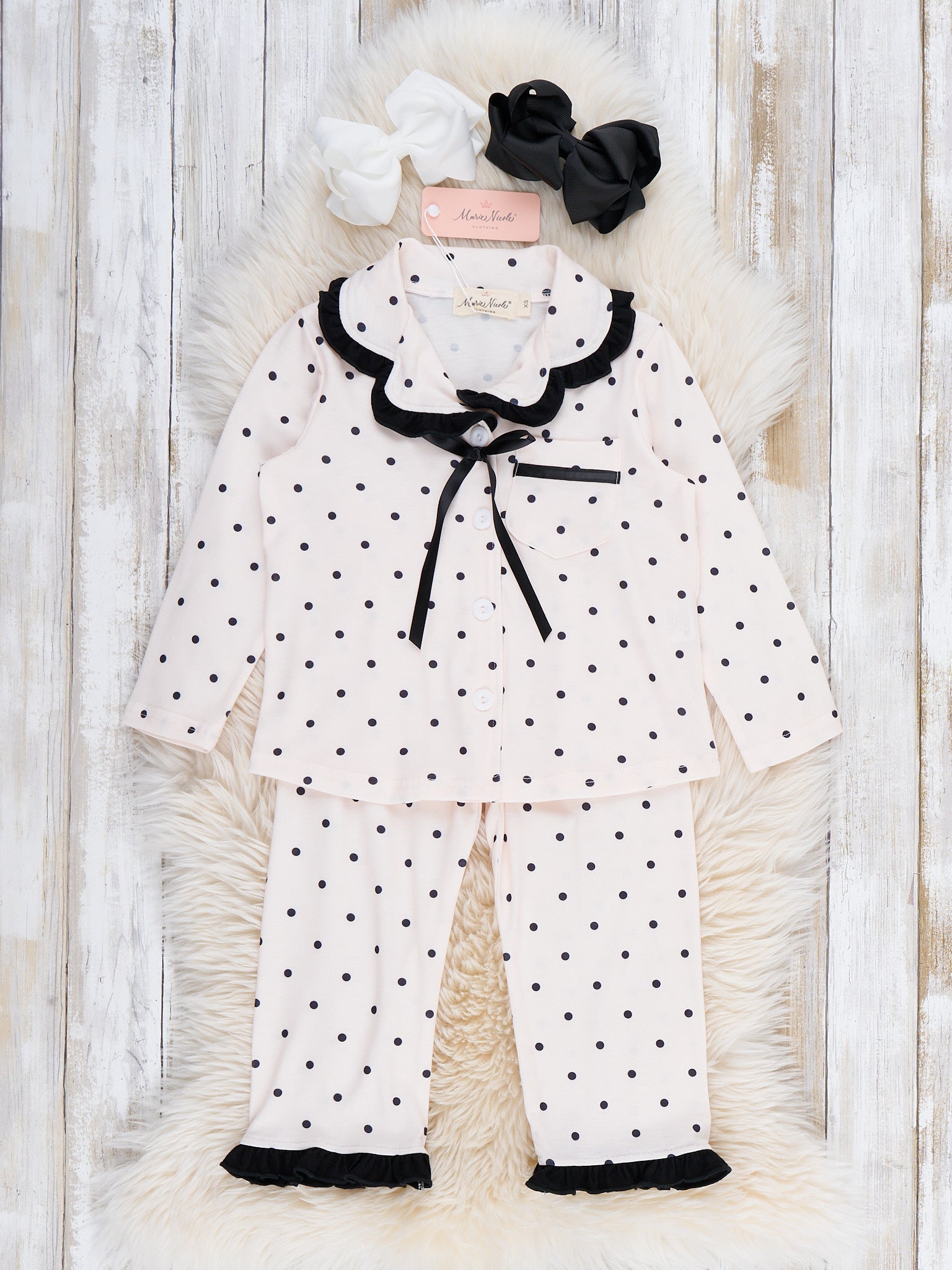 Polka Dot Ruffle Pajamas - Marie Nicole Clothing