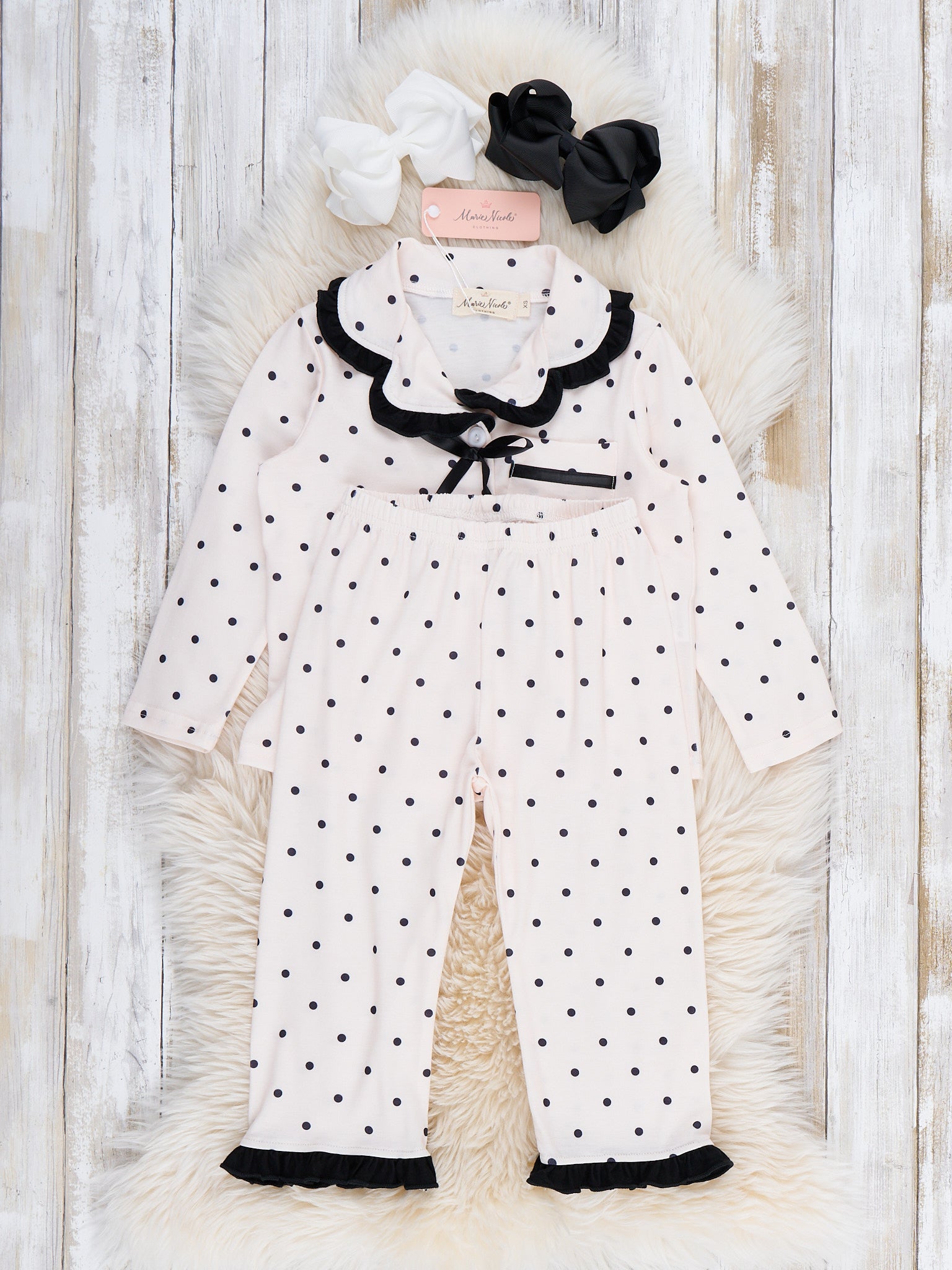 Polka Dot Ruffle Pajamas - Marie Nicole Clothing