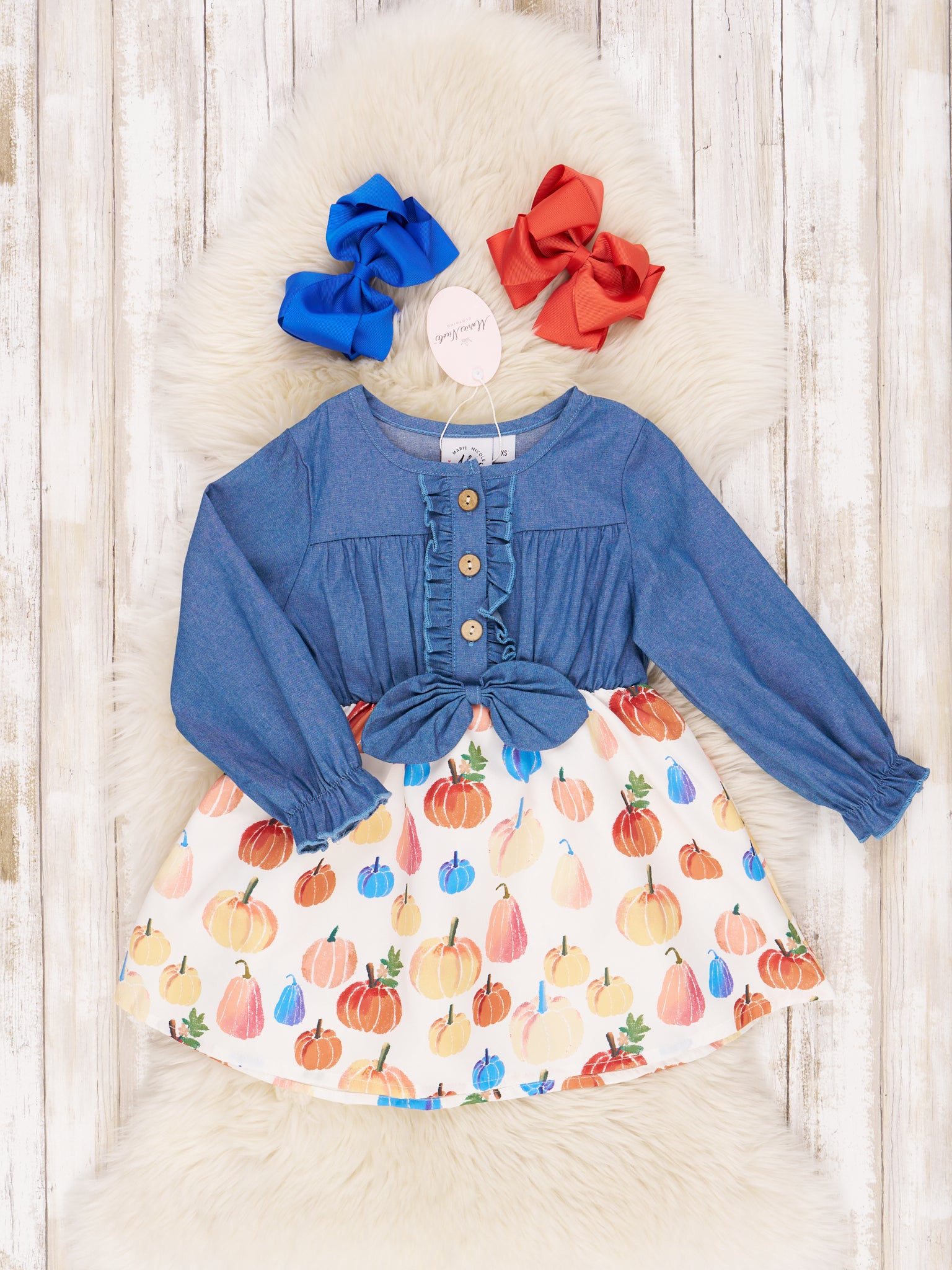 Party Pumpkins Chambray Dress - Marie Nicole Clothing