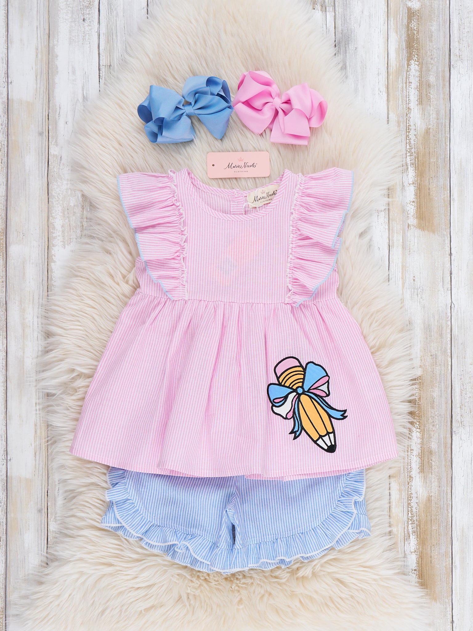 Pencil Flutter Bow Print 100% Cotton Outfit - Marie Nicole Clothing