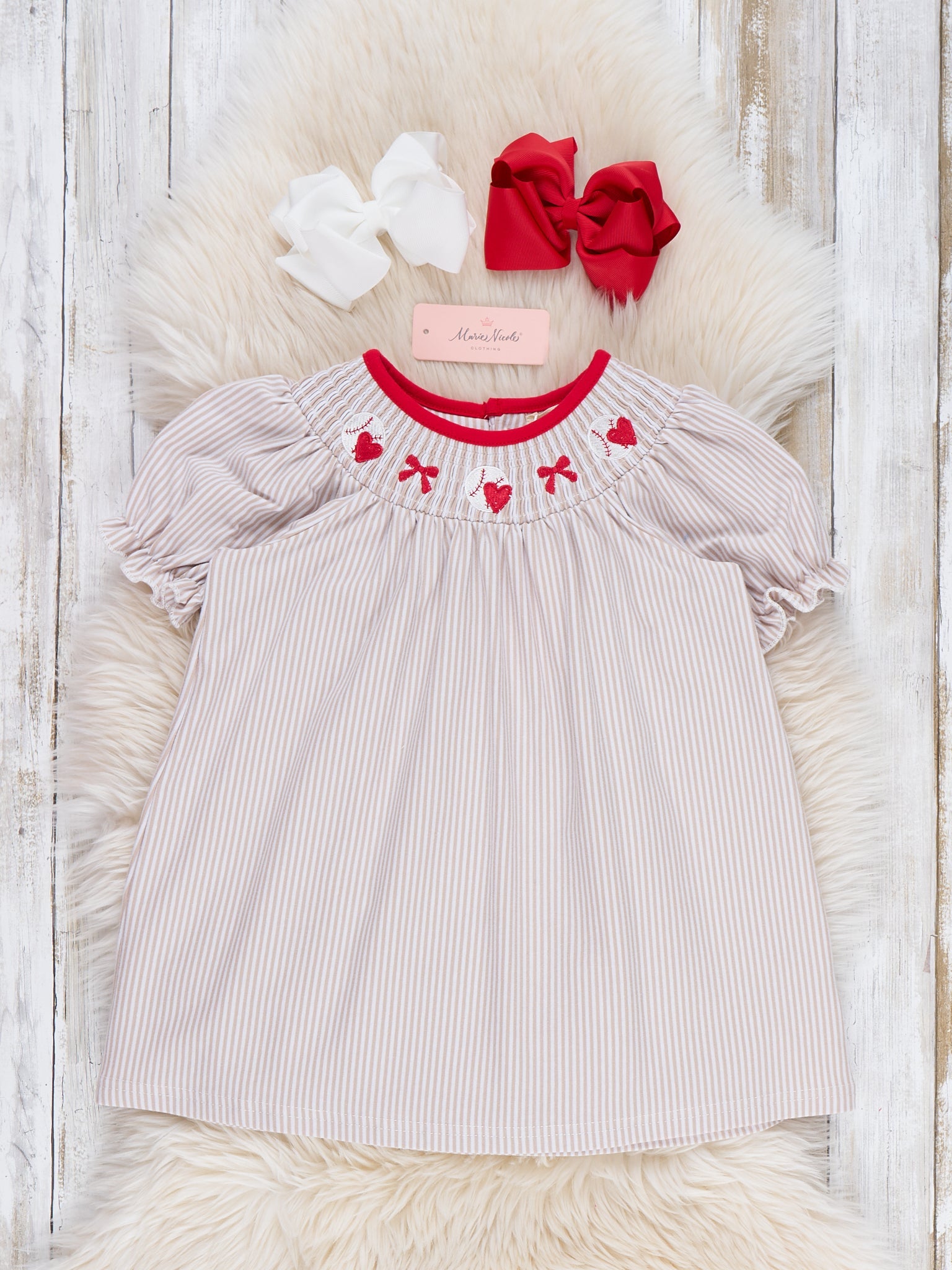 Playful Hearts & Ball Smocked Cotton Ruffle Dress - Marie Nicole Clothing