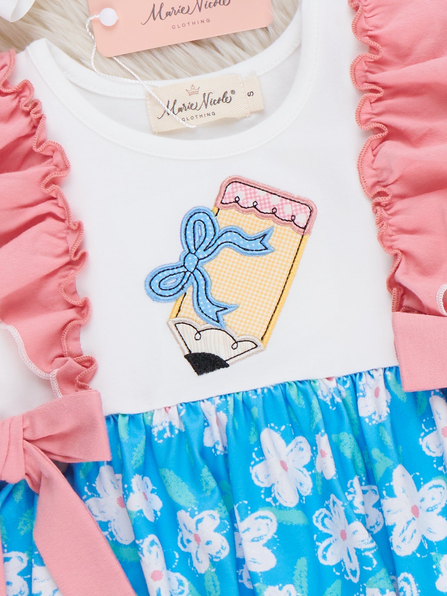 Playtime Pencil Bows Embroidered Ruffle Outfit - Marie Nicole Clothing