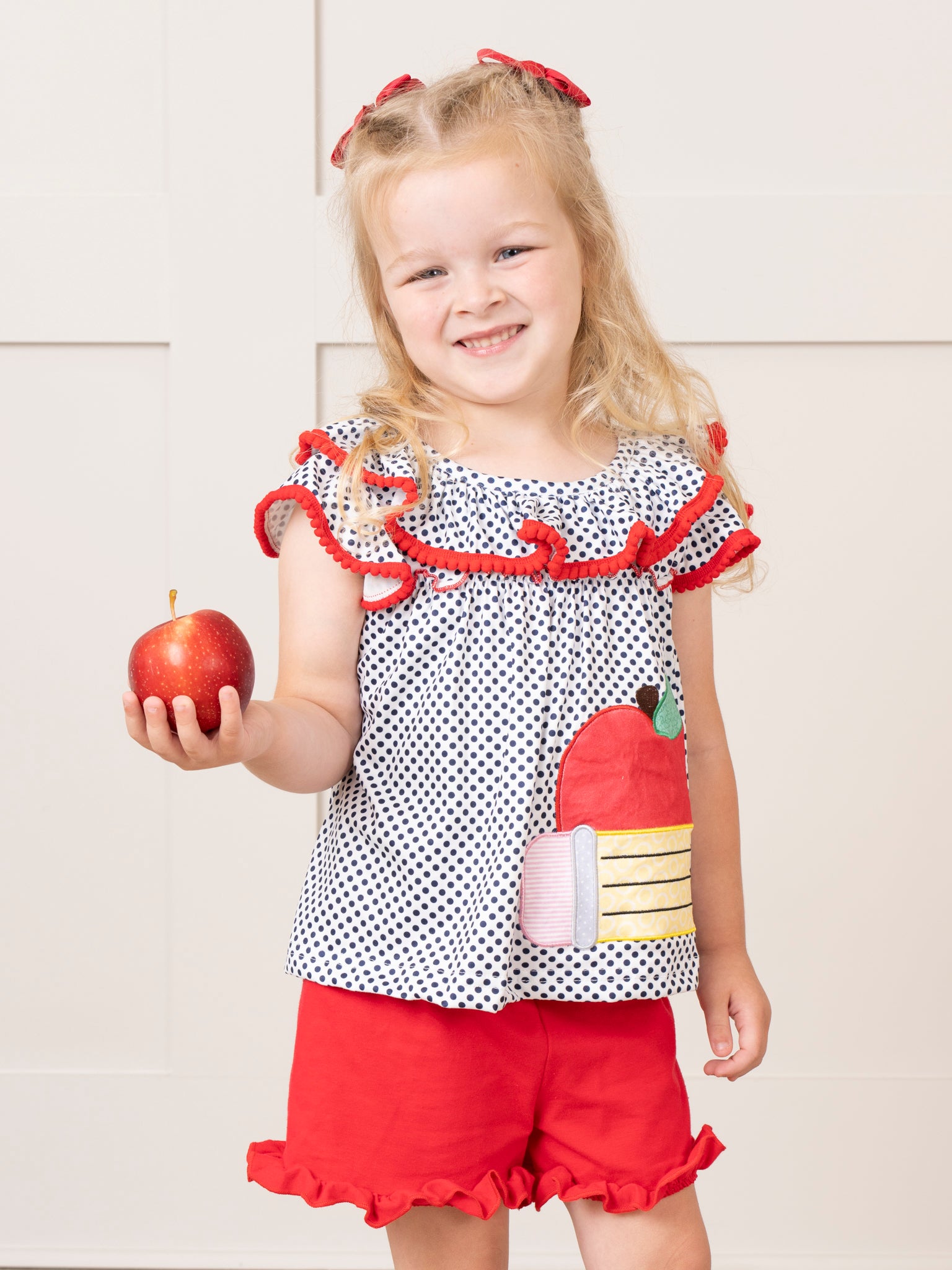 Polka Dot Pencil & Apple Ruffle Outfit - Marie Nicole Clothing