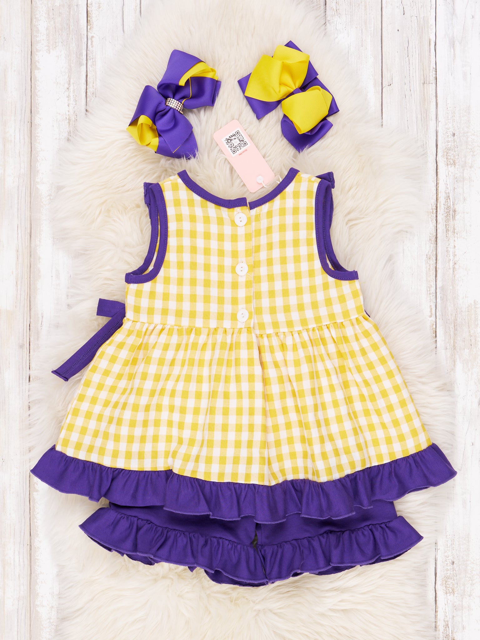 Purple & Gold Gingham Ruffle Outfit - Marie Nicole Clothing
