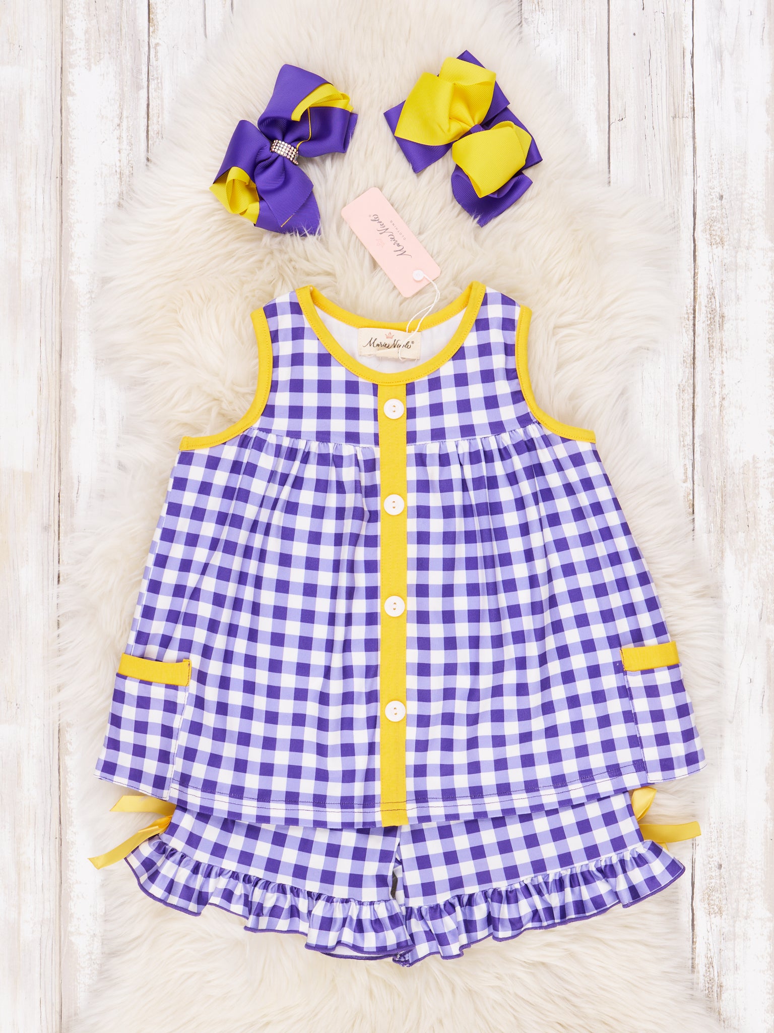 Purple & Gold Gingham Tank Ruffle Outfit - Marie Nicole Clothing