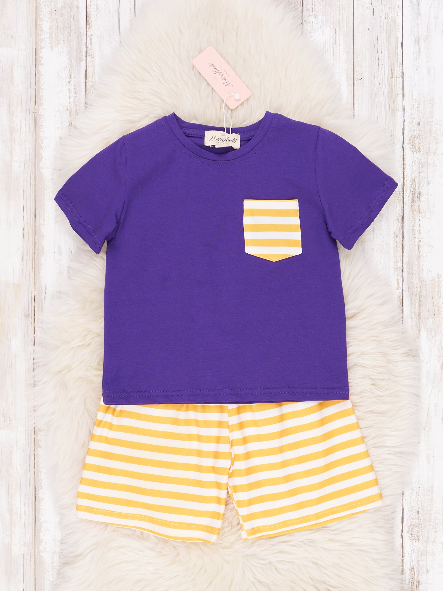 Purple & Gold Striped Outfit - Marie Nicole Clothing