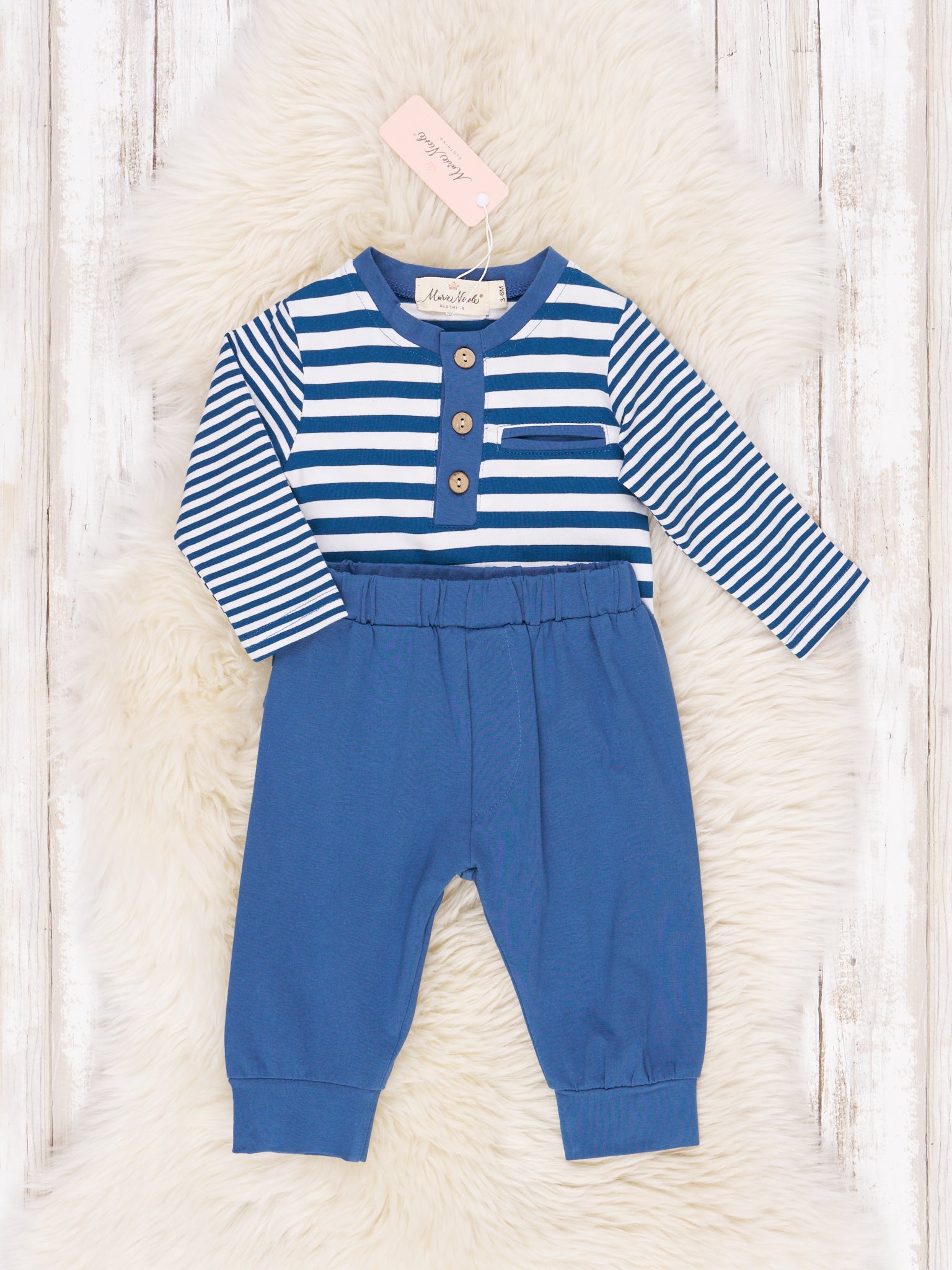 Double Stripe Pocket Henley Romper Outfit - Marie Nicole Clothing