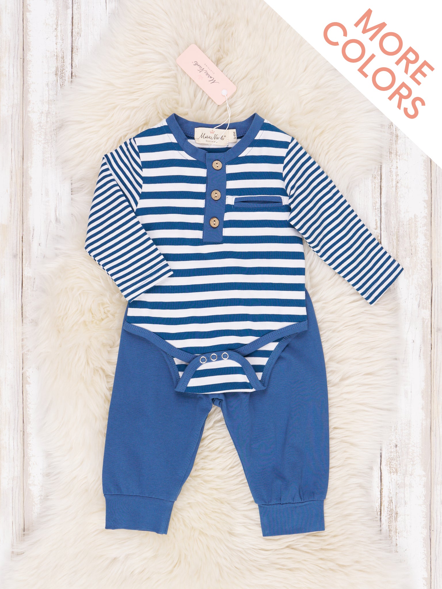 Double Stripe Pocket Henley Romper Outfit - Marie Nicole Clothing