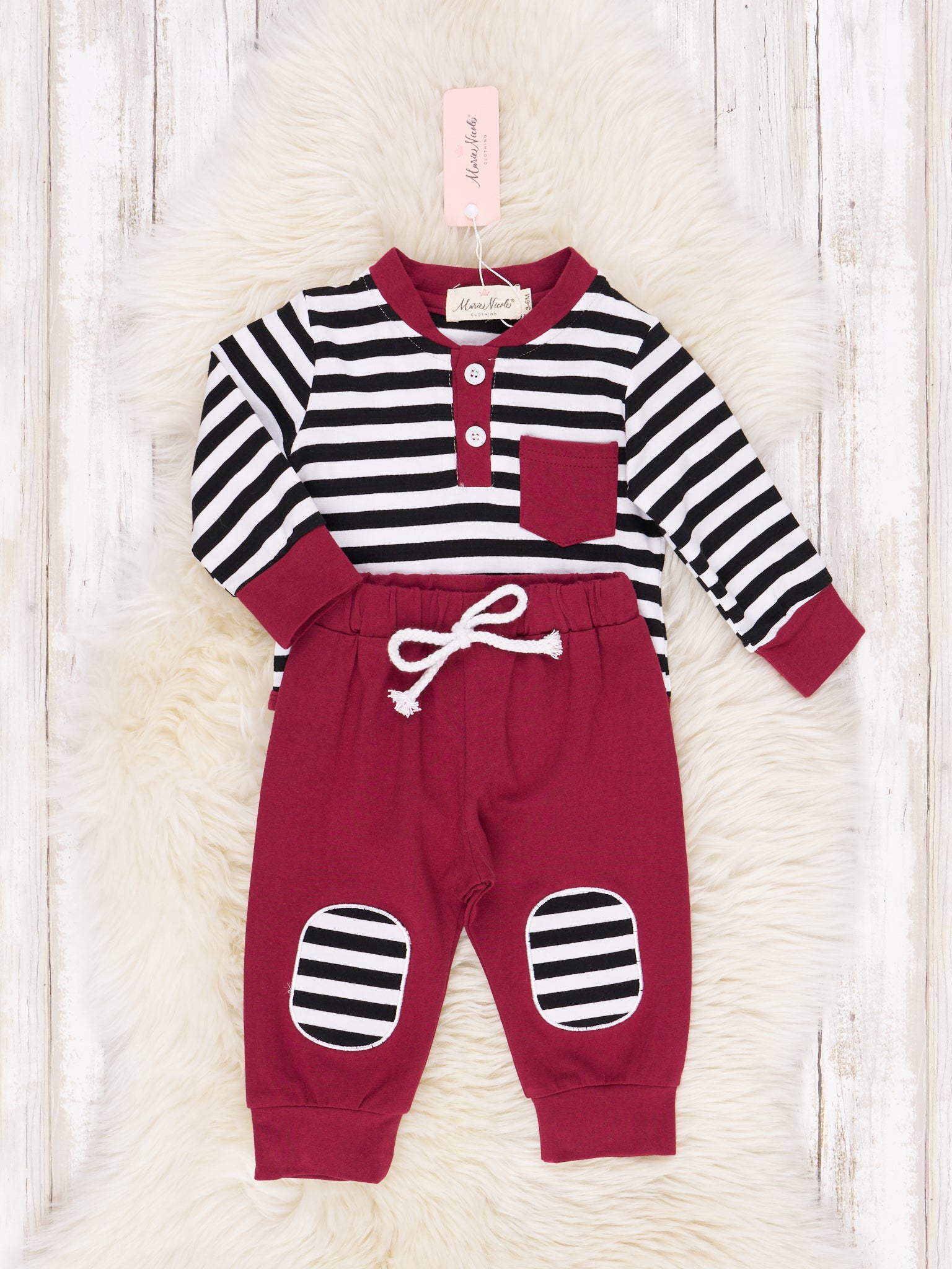 Stripes and Solids Pocket Henley Romper Outfit - Marie Nicole Clothing