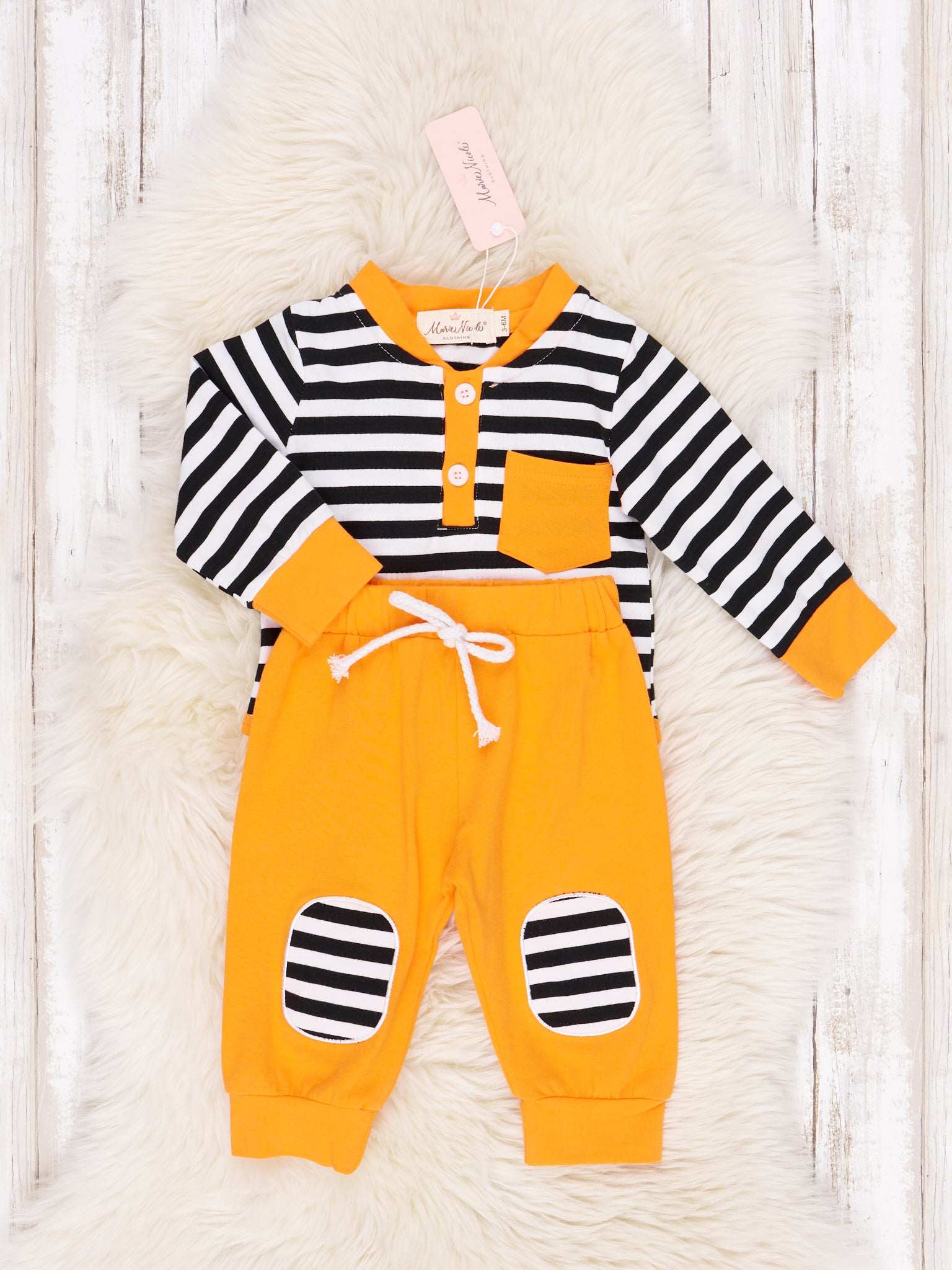 Stripes and Solids Pocket Henley Romper Outfit - Marie Nicole Clothing