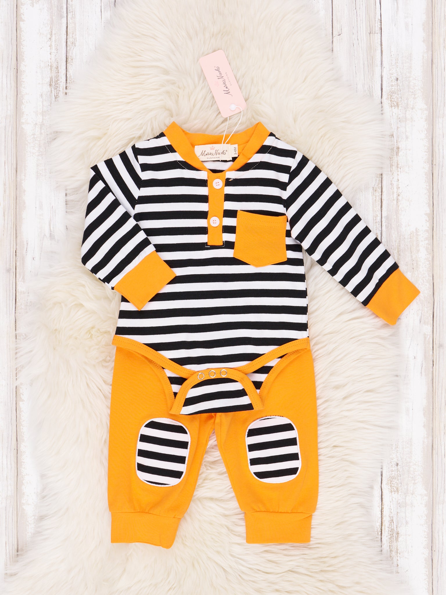 Stripes and Solids Pocket Henley Romper Outfit - Marie Nicole Clothing