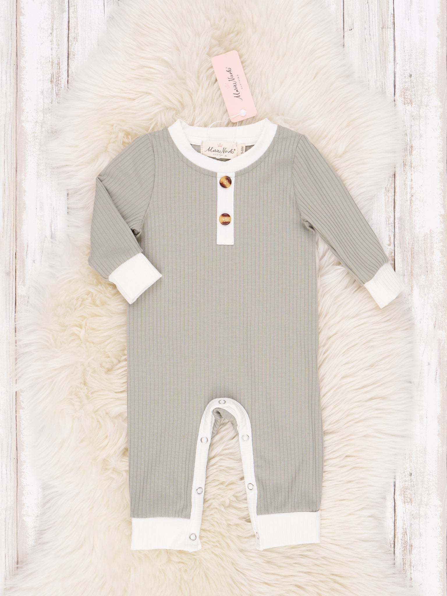 Long Sleeve Fall Ribbed Romper - Marie Nicole Clothing