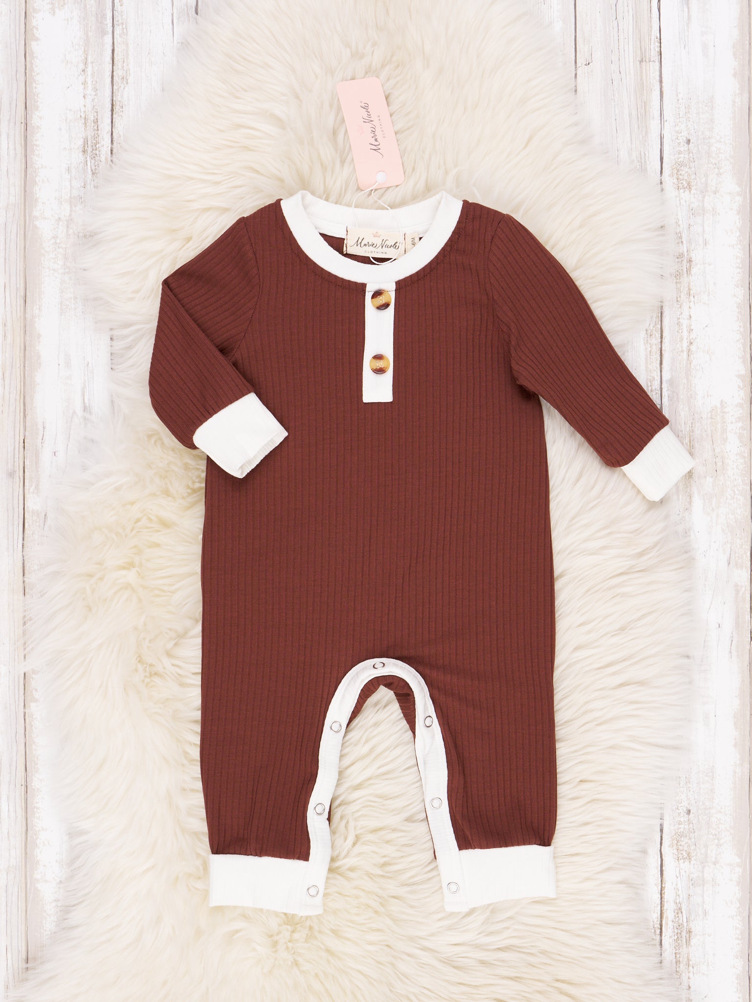Long Sleeve Fall Ribbed Romper - Marie Nicole Clothing