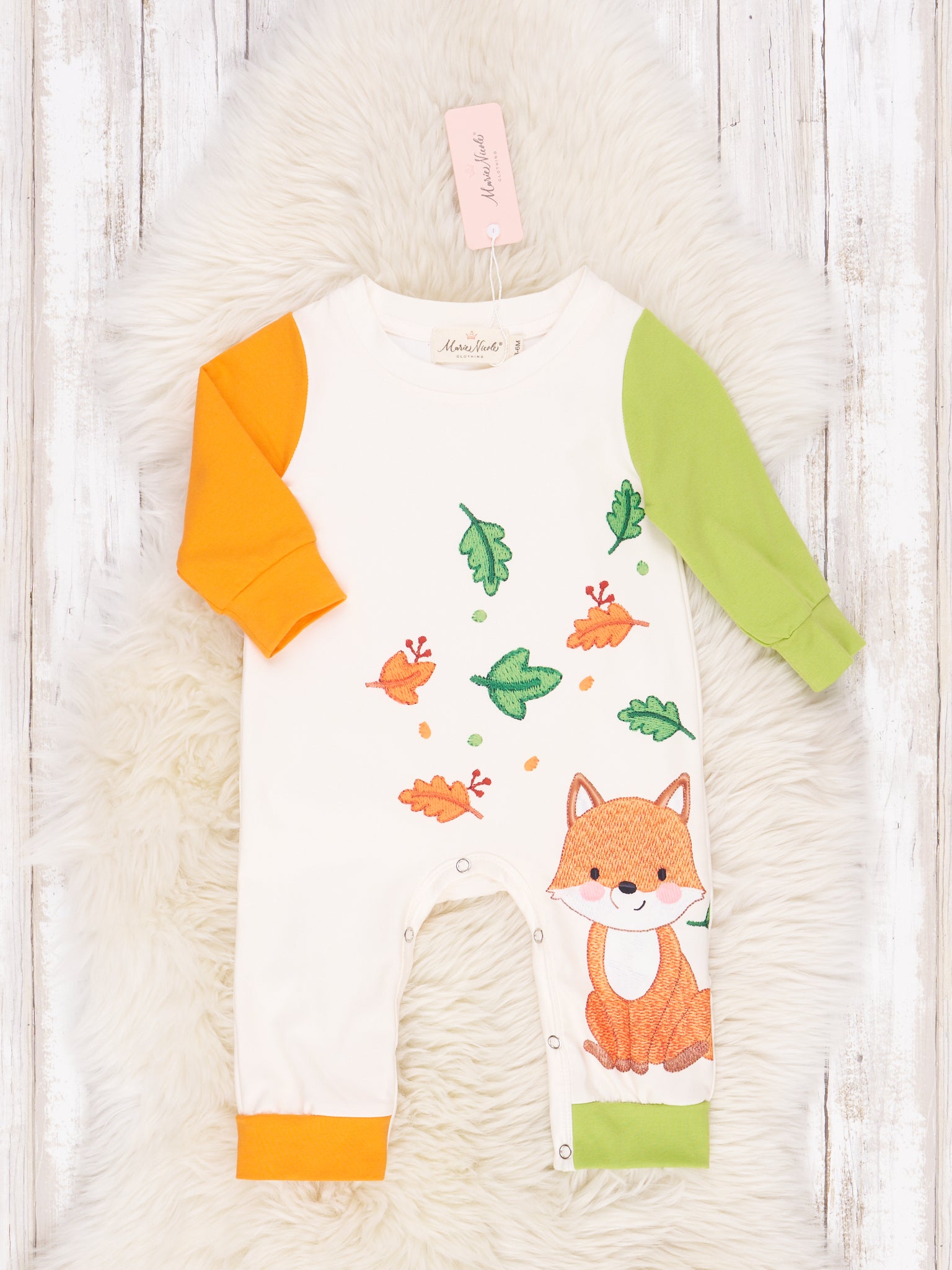 Orange and Green Little Fox Romper - Marie Nicole Clothing