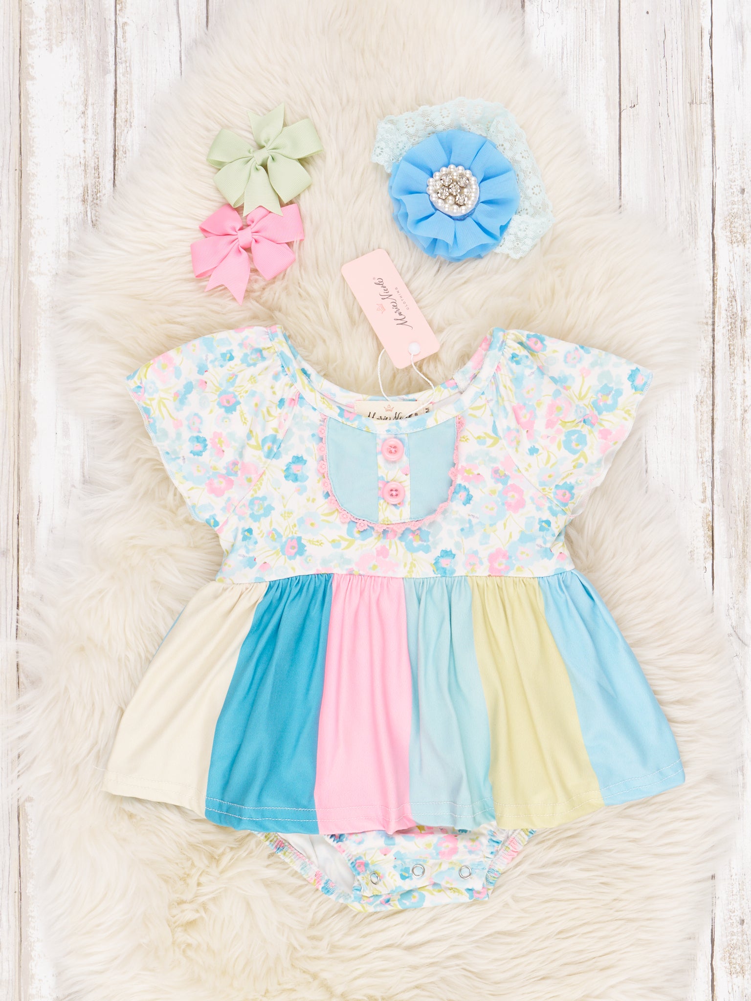 Pastel Rainbow Floral Dressy Romper - Marie Nicole Clothing
