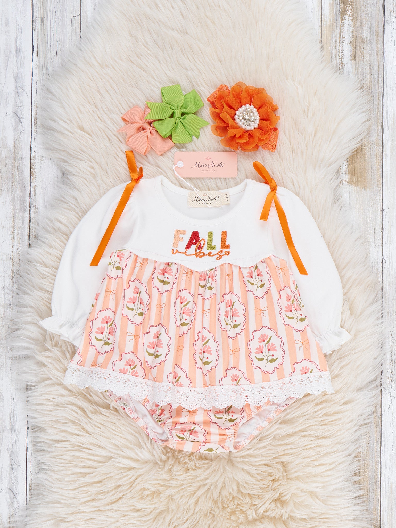 Bow Fall Patch Lace Bloomer Outfit - Marie Nicole Clothing