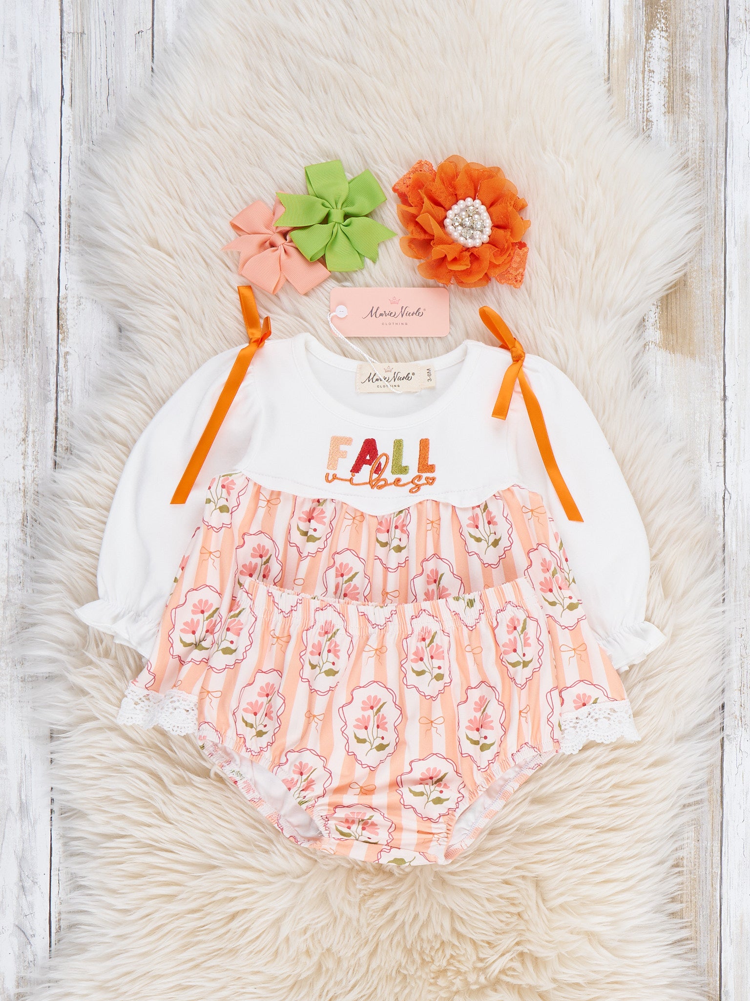 Bow Fall Patch Lace Bloomer Outfit - Marie Nicole Clothing