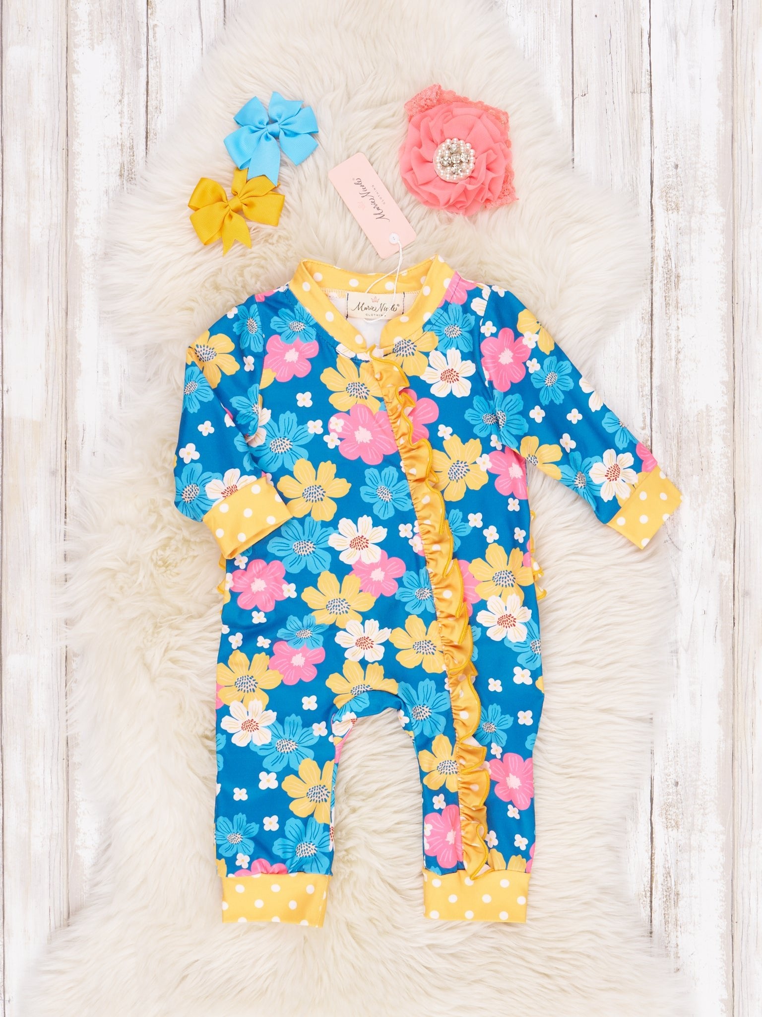 Blue Fall Wildflower Sleeper Pajamas - Marie Nicole Clothing