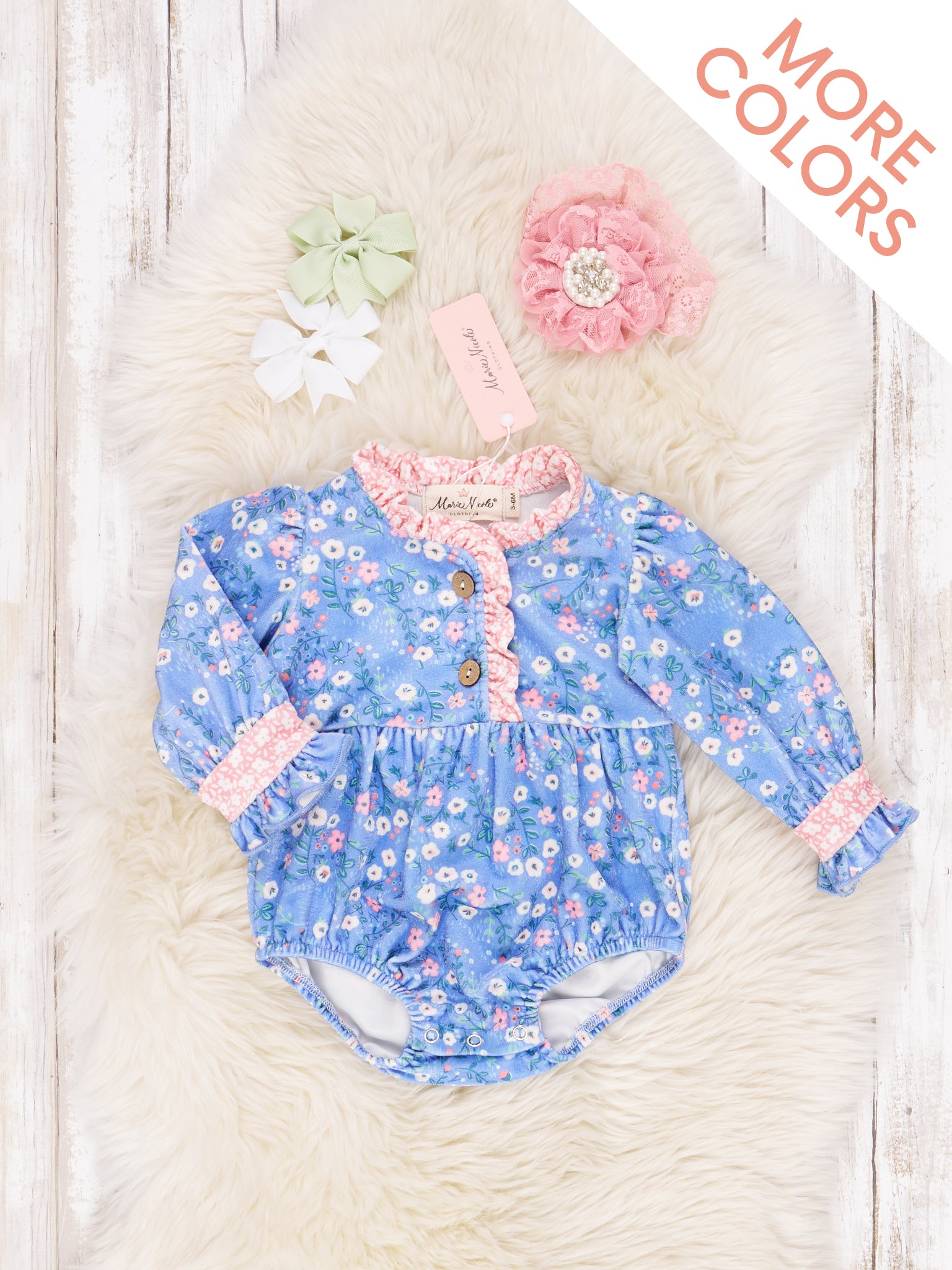 Velvet Blooming Ruffle Romper - Marie Nicole Clothing