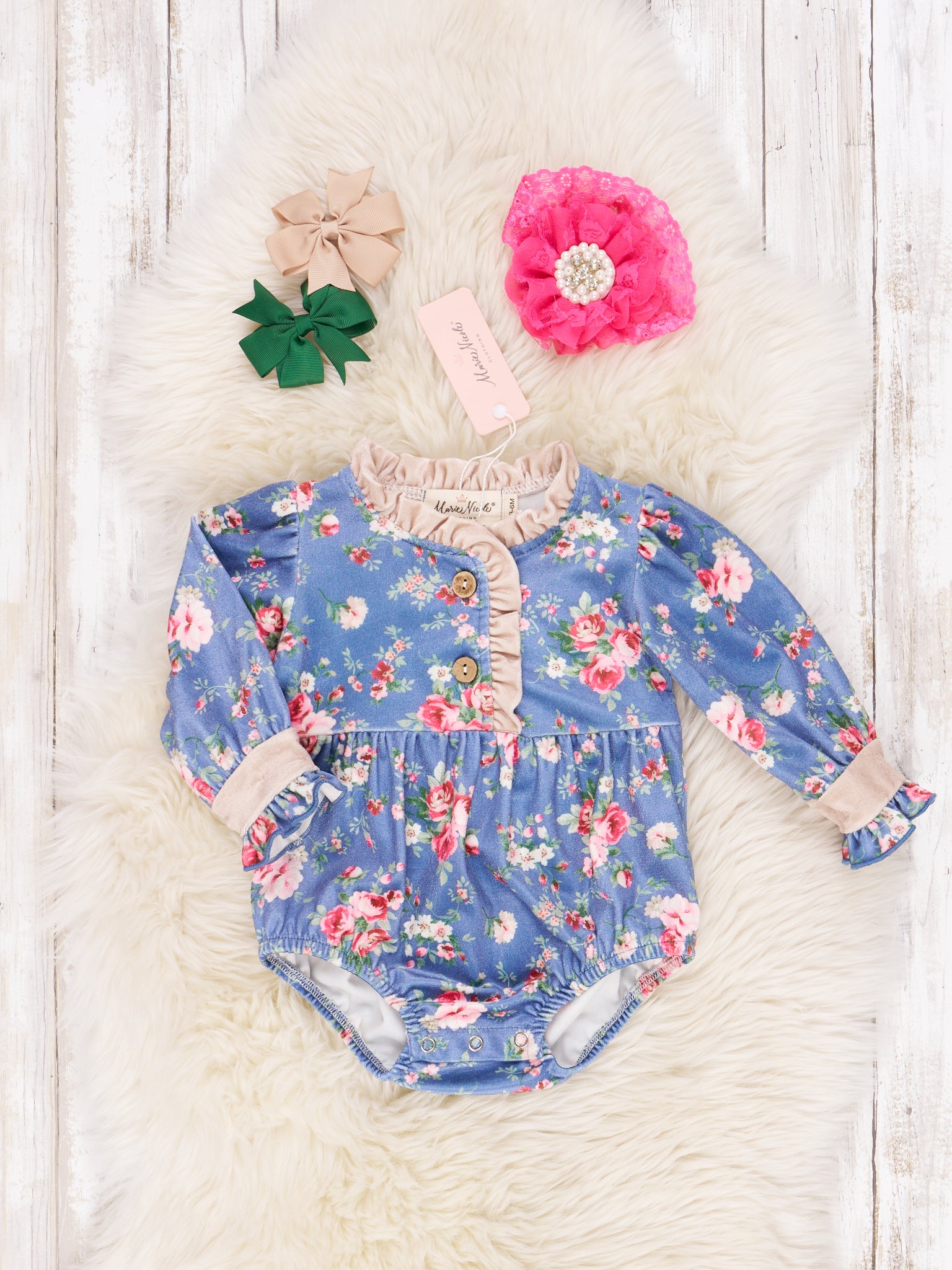Velvet Blooming Ruffle Romper - Marie Nicole Clothing