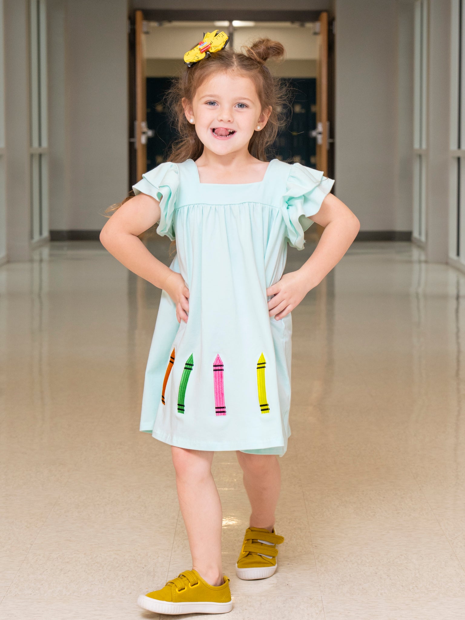 Rainbow Crayons Cotton Ruffle Dress - Marie Nicole Clothing