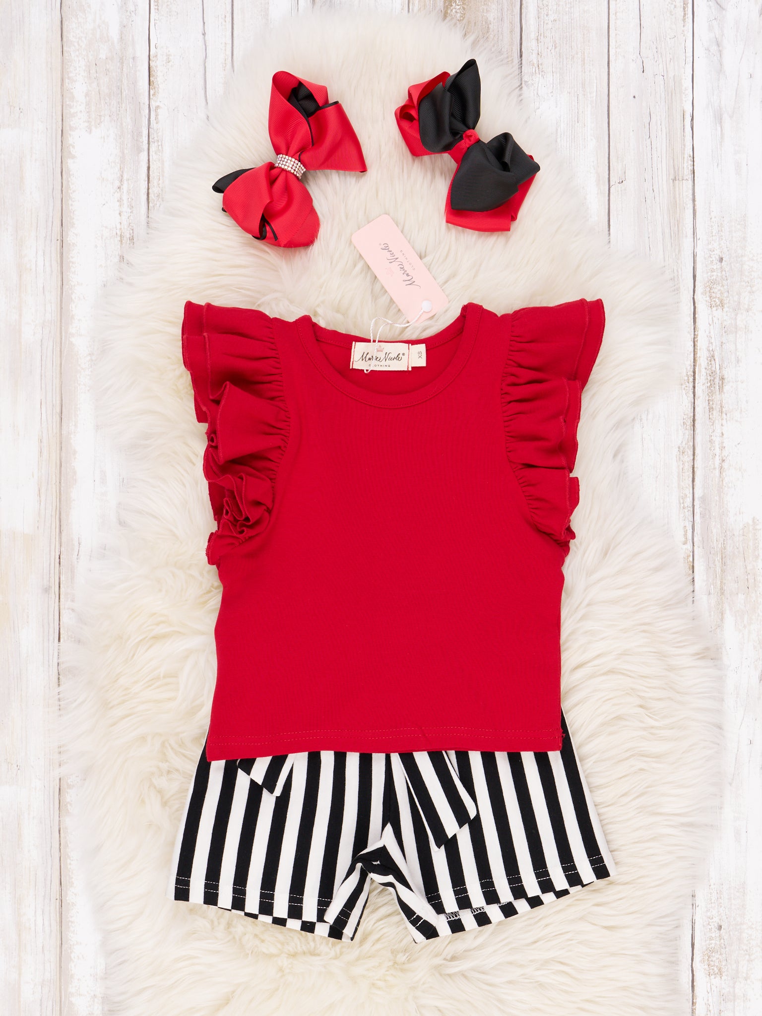 Red & Black Striped Ruffle Outfit - Marie Nicole Clothing