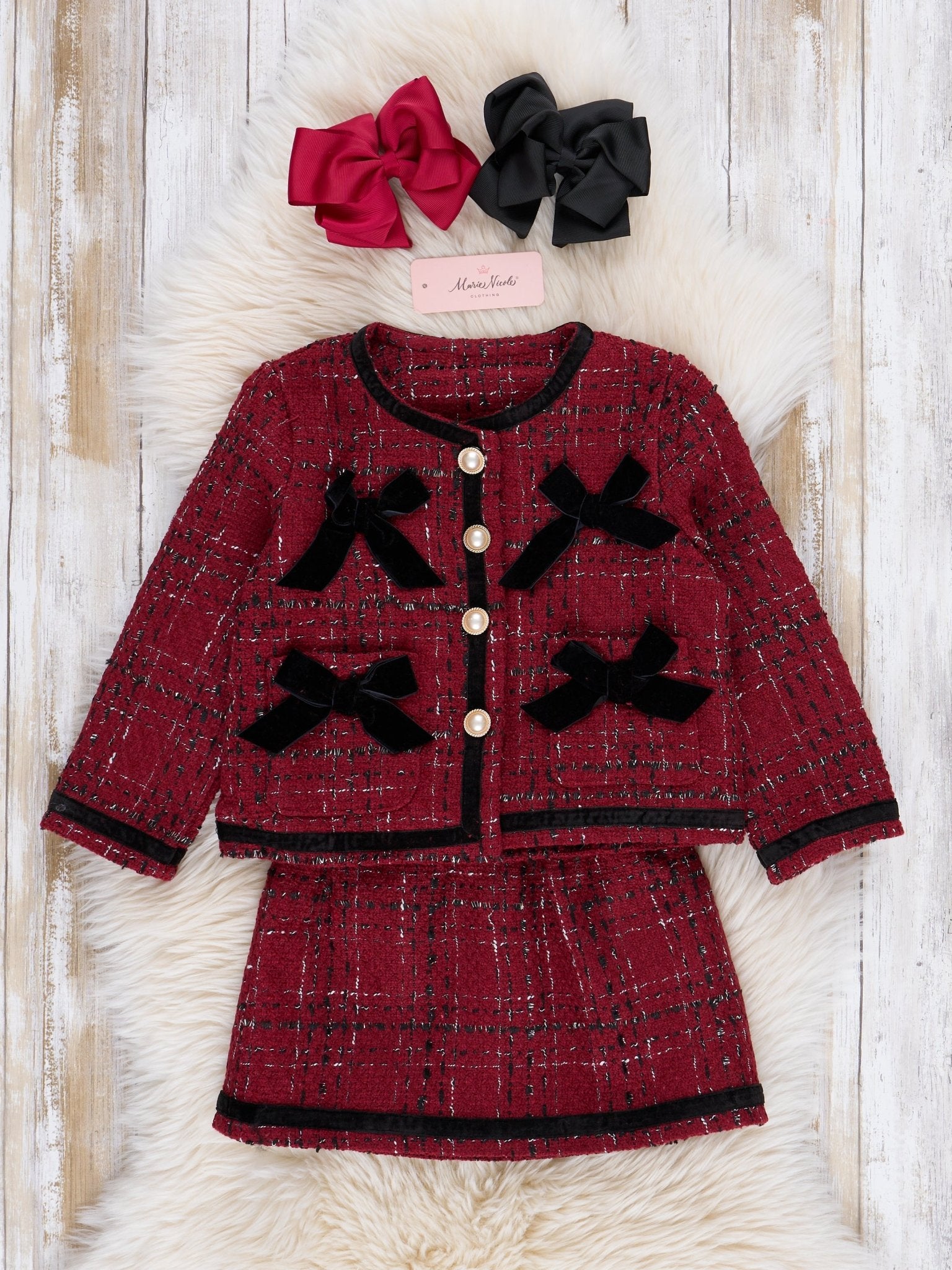 Red & Black Boucle Skirt Set - Marie Nicole Clothing