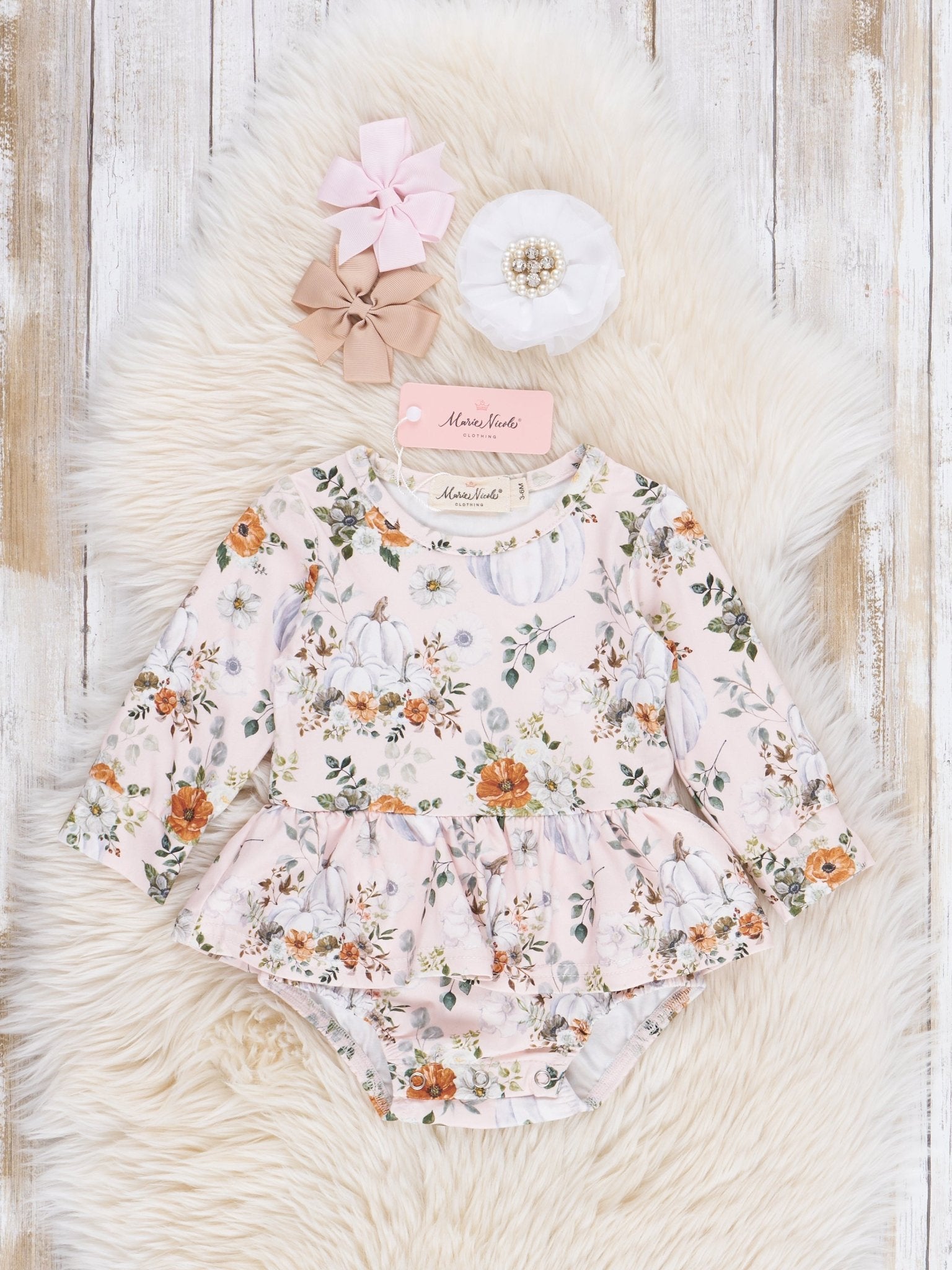 Butterscotch Wildflowers & Pumpkins Bubble w/ Vest - Marie Nicole Clothing