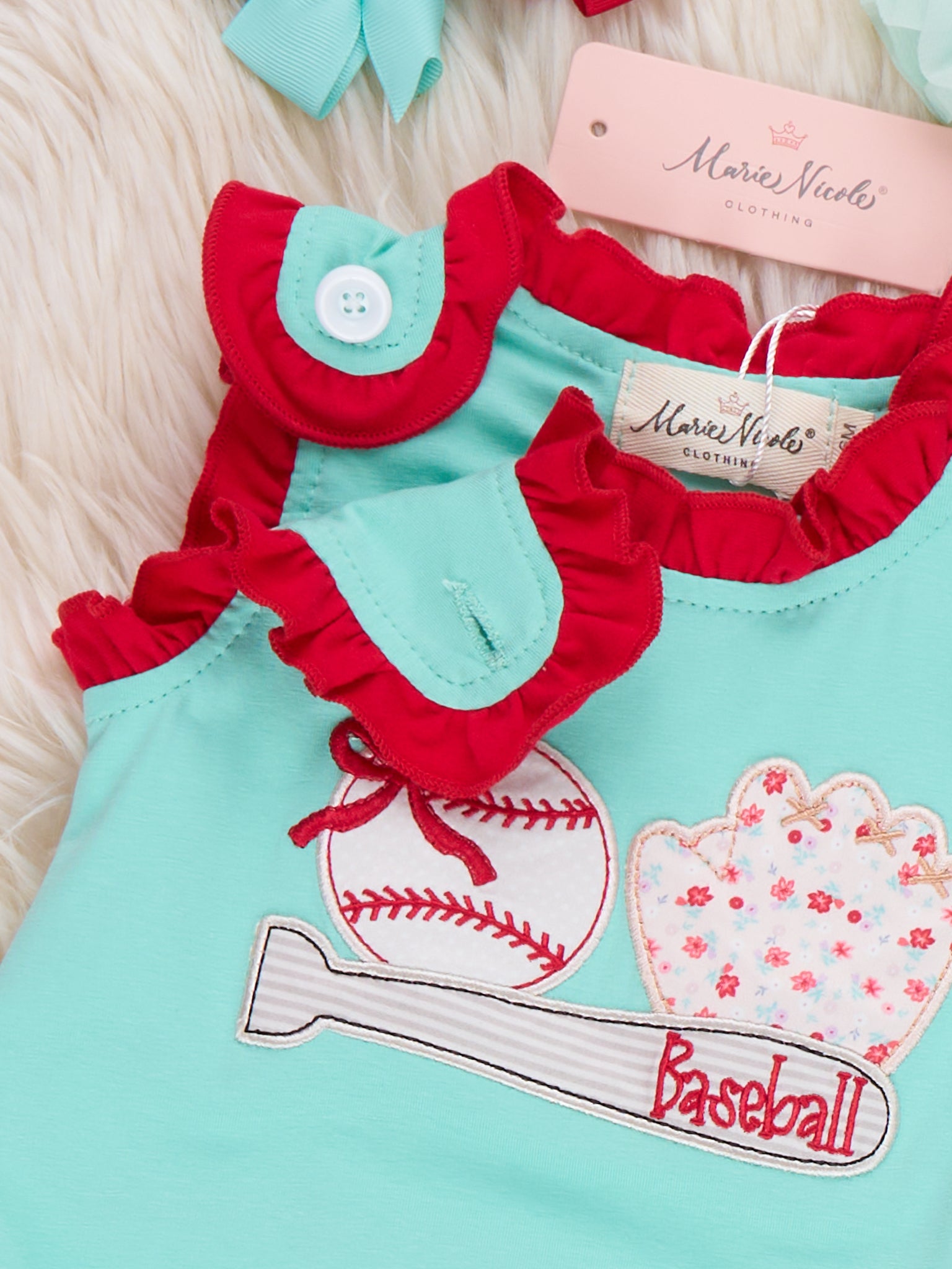 Rookie League Baseball Embroidered Cotton Bubble Romper - Marie Nicole Clothing