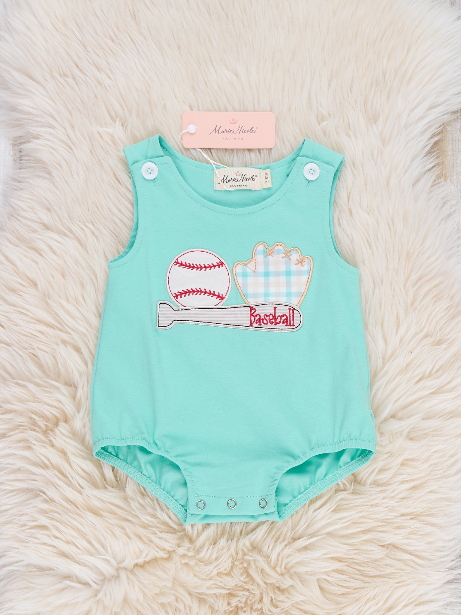 Rookie League Baseball Embroidered Cotton Romper - Marie Nicole Clothing