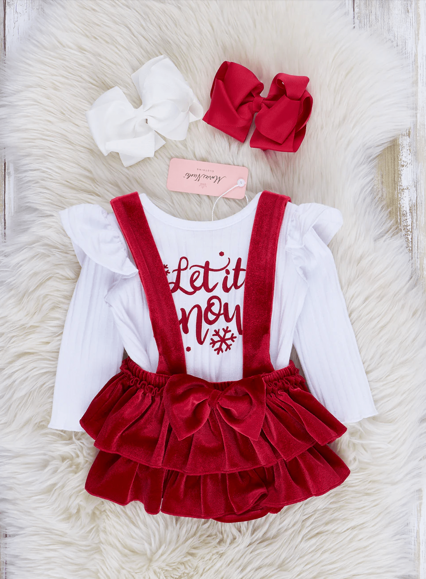 Holiday Cheer Velvet Bloomer Overalls - Marie Nicole Clothing