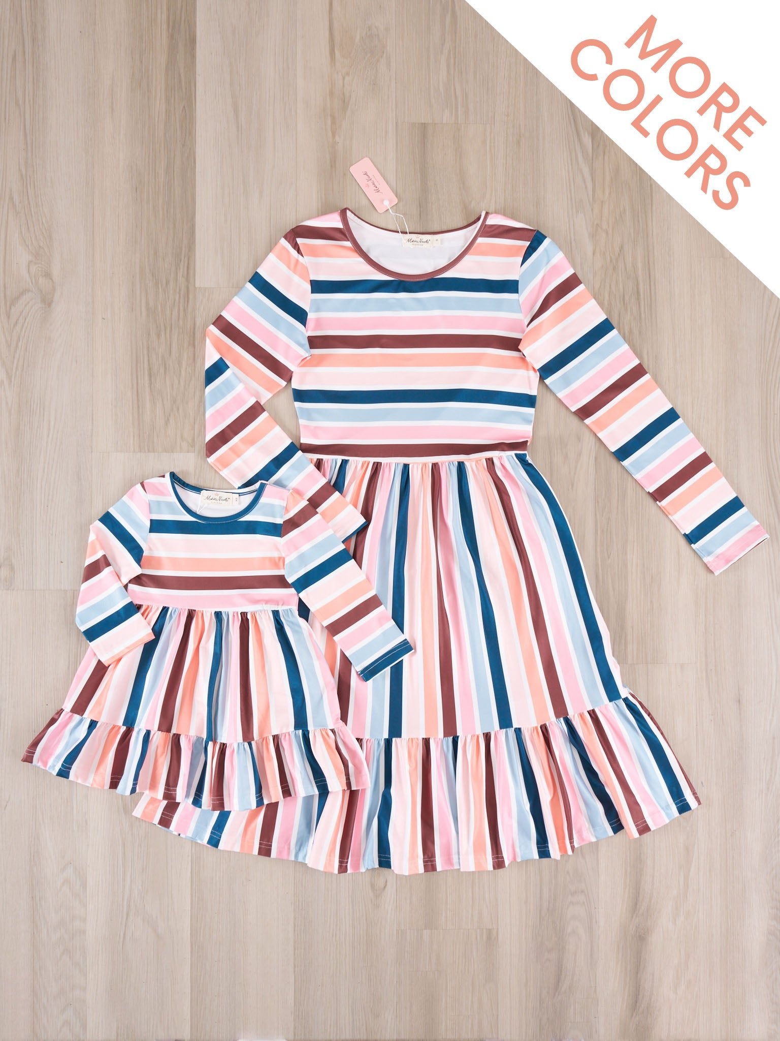 Mom & Me Fall Stripe Tiered Ruffle Dress - Marie Nicole Clothing