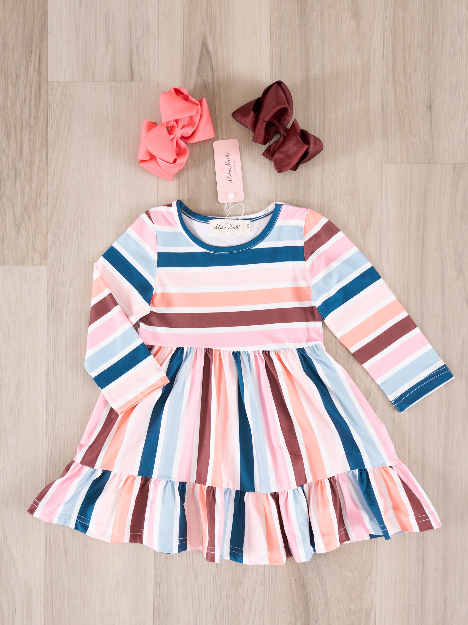 Mom & Me Fall Stripe Tiered Ruffle Dress - Marie Nicole Clothing