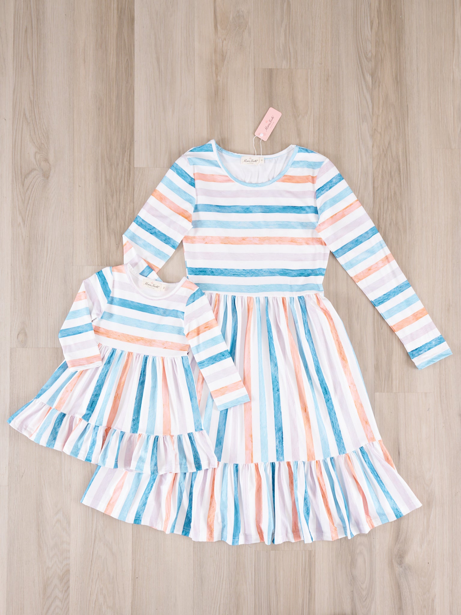 Mom & Me Fall Stripe Tiered Ruffle Dress - Marie Nicole Clothing