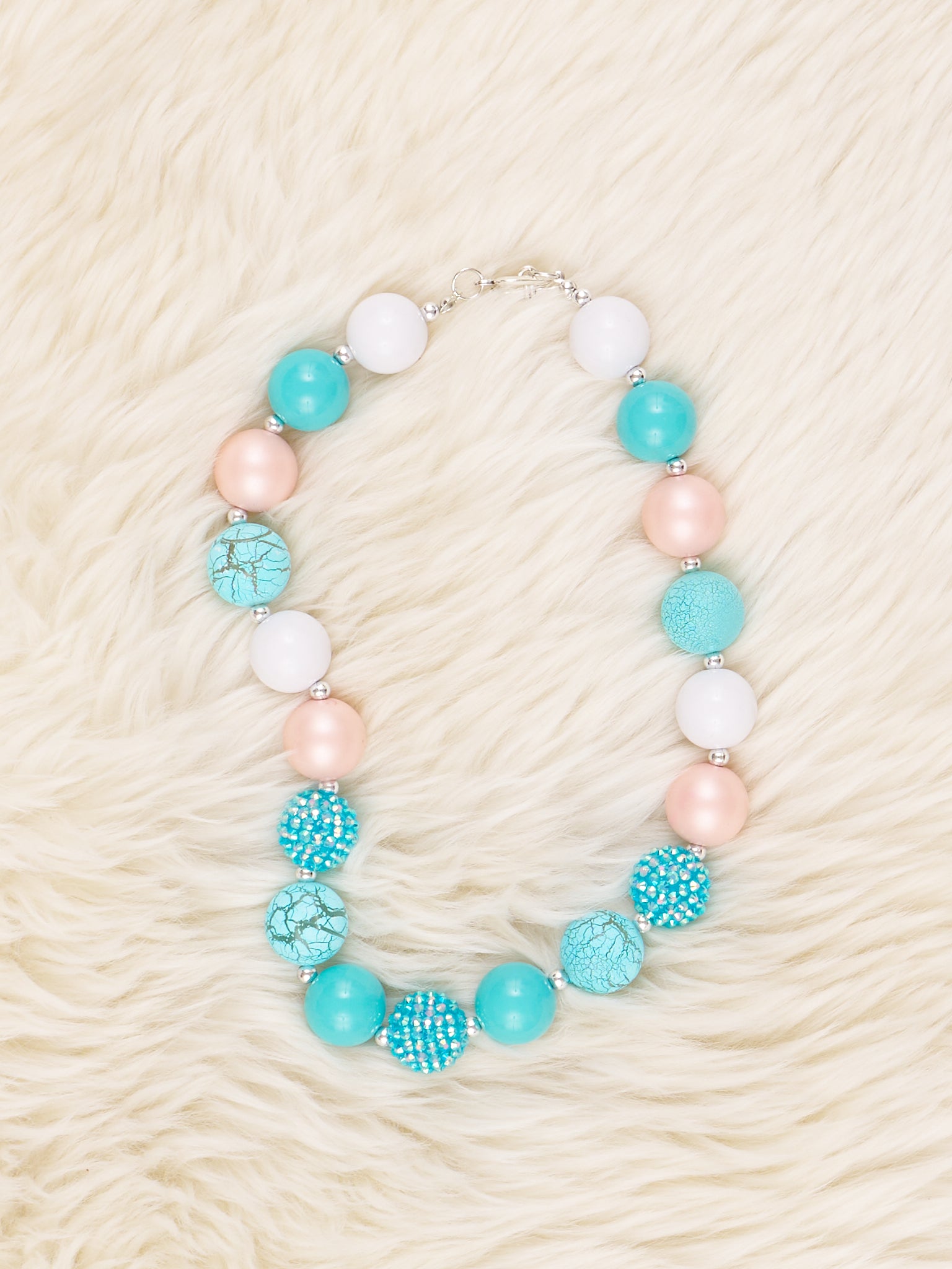 Pink & Teal Sparkle Bubblegum Necklace - Marie Nicole Clothing