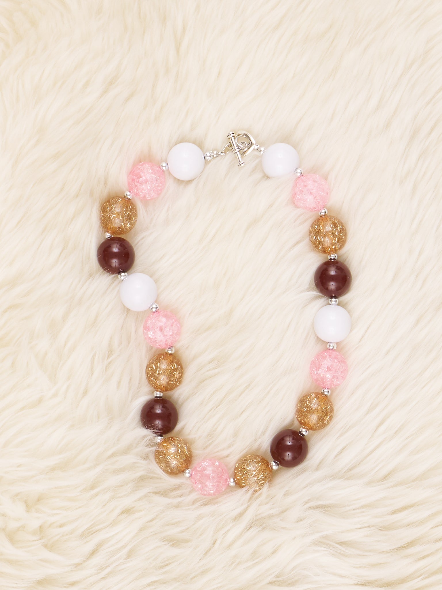 Pink & Brown Sparkle Bubblegum Necklace - Marie Nicole Clothing
