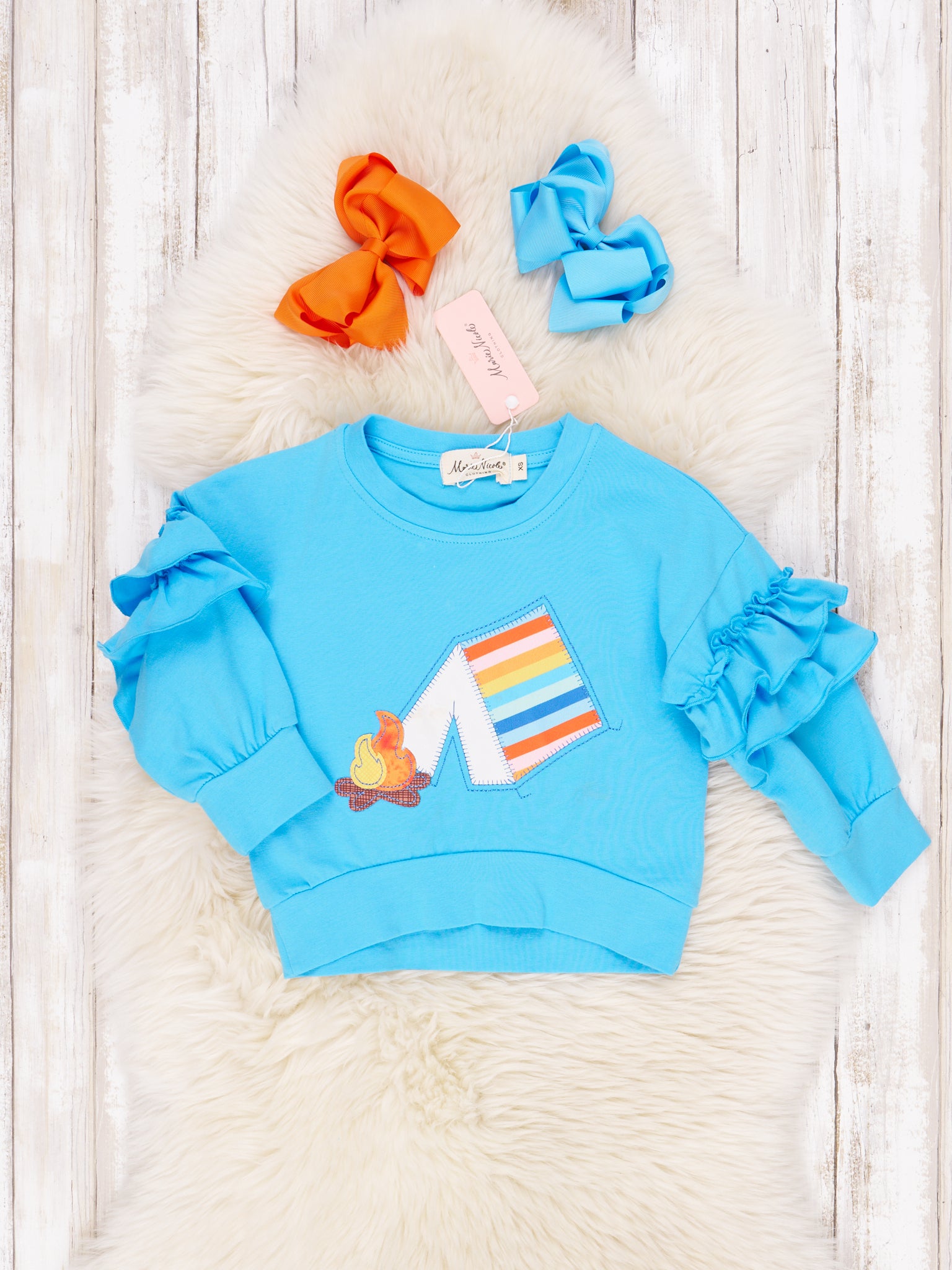 Cerulean Campfire Ruffle Crewneck - Marie Nicole Clothing
