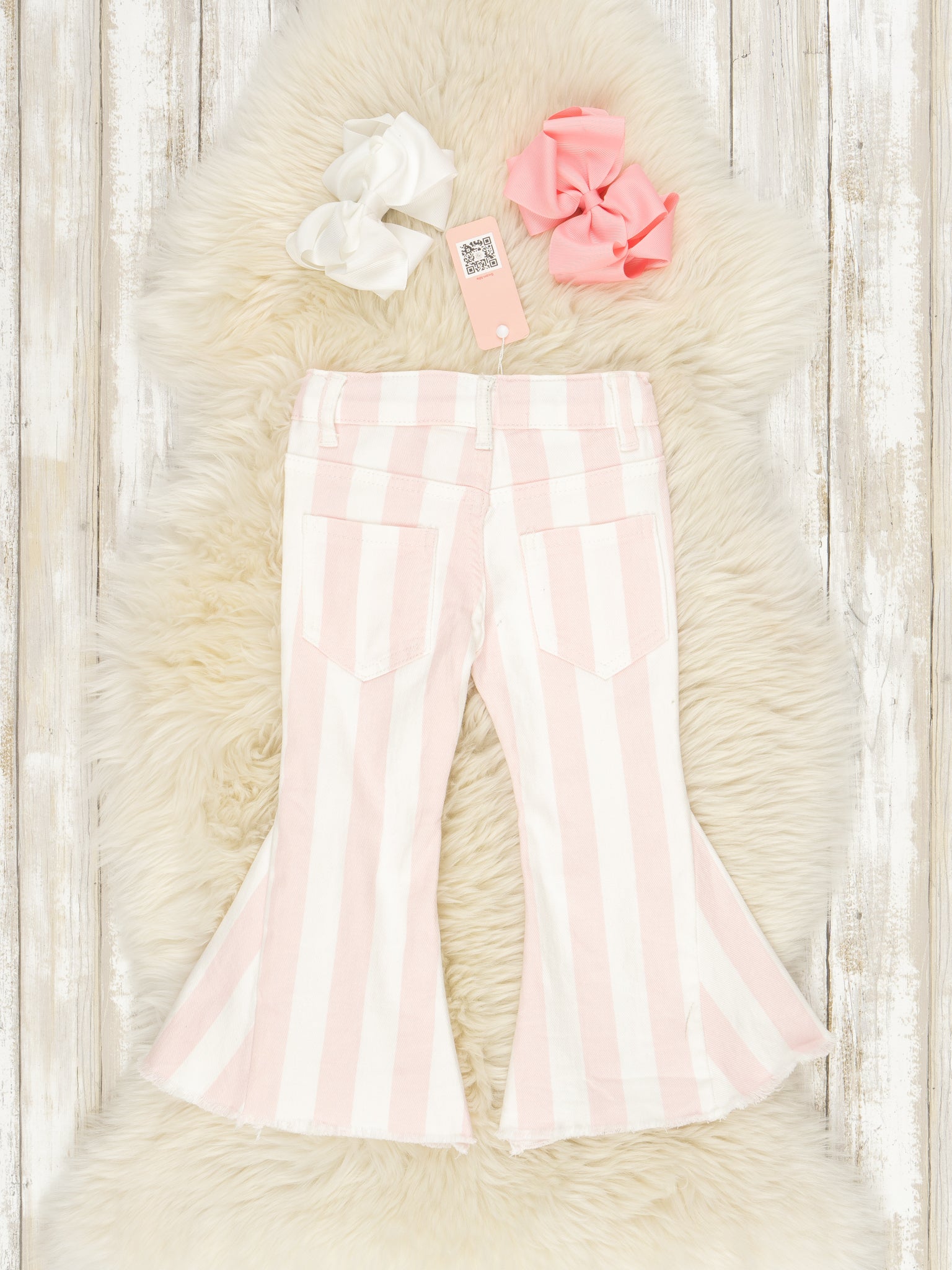 Pink & White Striped Bell Denim Pants - Marie Nicole Clothing