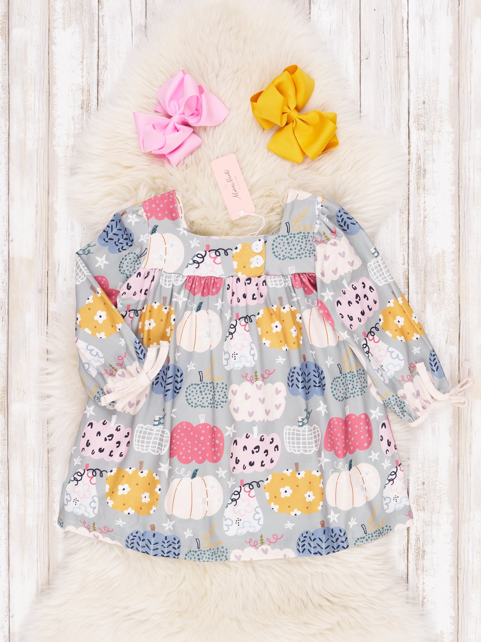 Sage Pumpkin Doodle Dress - Marie Nicole Clothing
