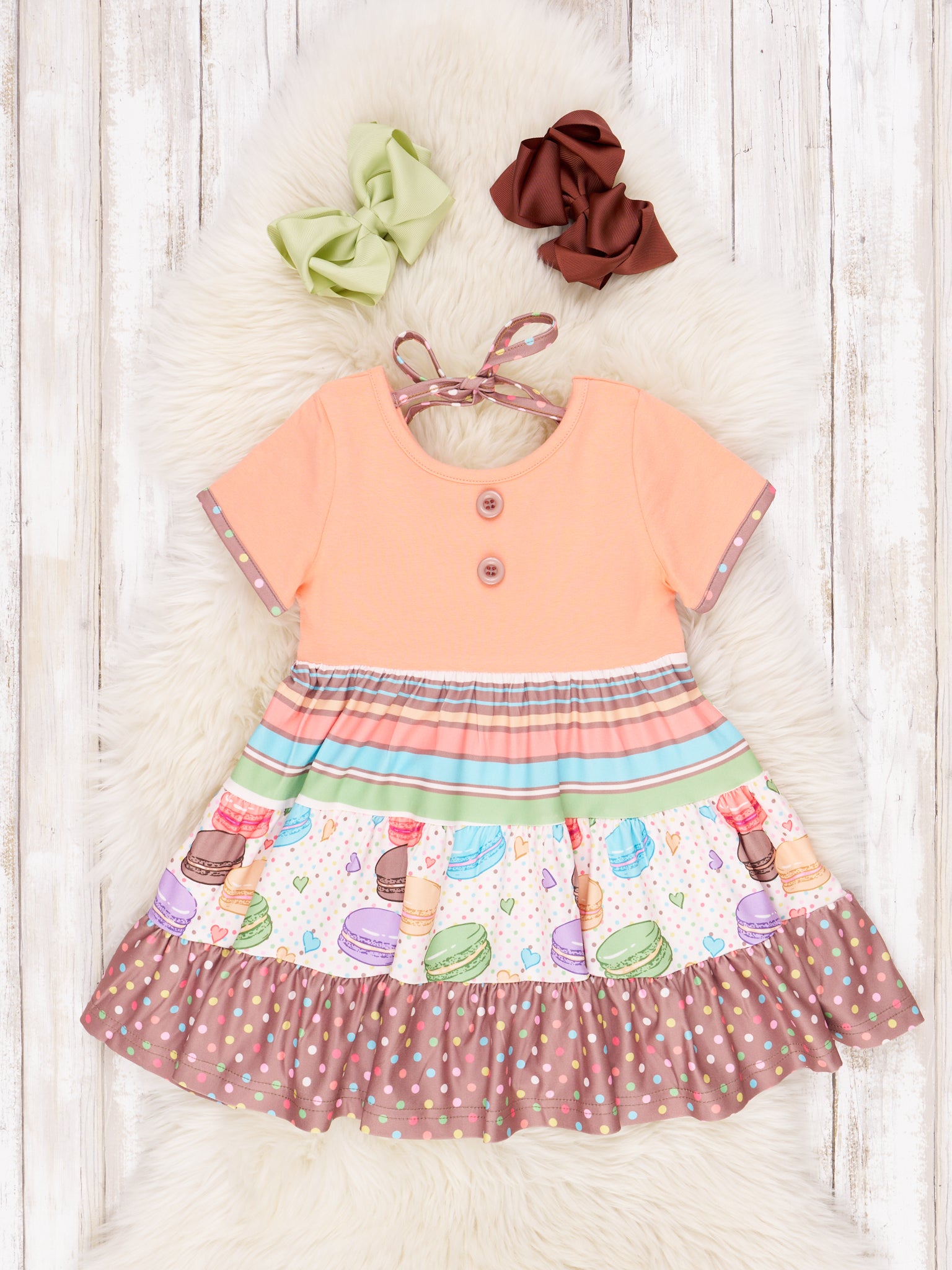 Tangerine & Chocolate Macaron Ruffle Dress - Marie Nicole Clothing